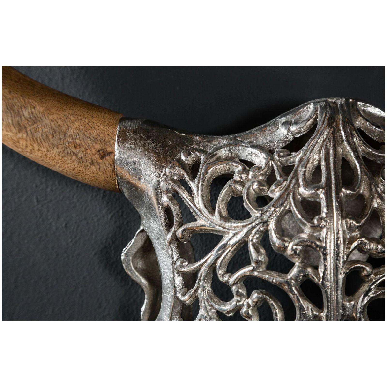 Wanddekoration Exotic Skull 57cm Metall silber Mangoholz