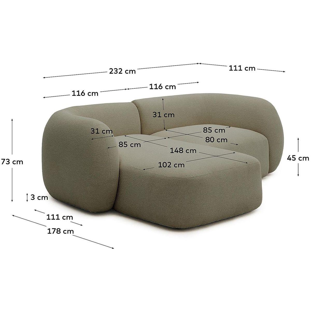 2-Sitzer-Modularsofa Martina mit Chenille und Chaiselongue links in Grün 230 cm