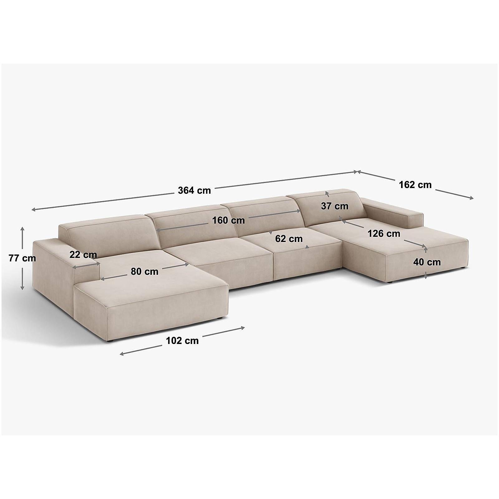 Wohnlandschaft U-Sofa Jodie 364x166x70 - Bezug: Boucle (Baloo), White