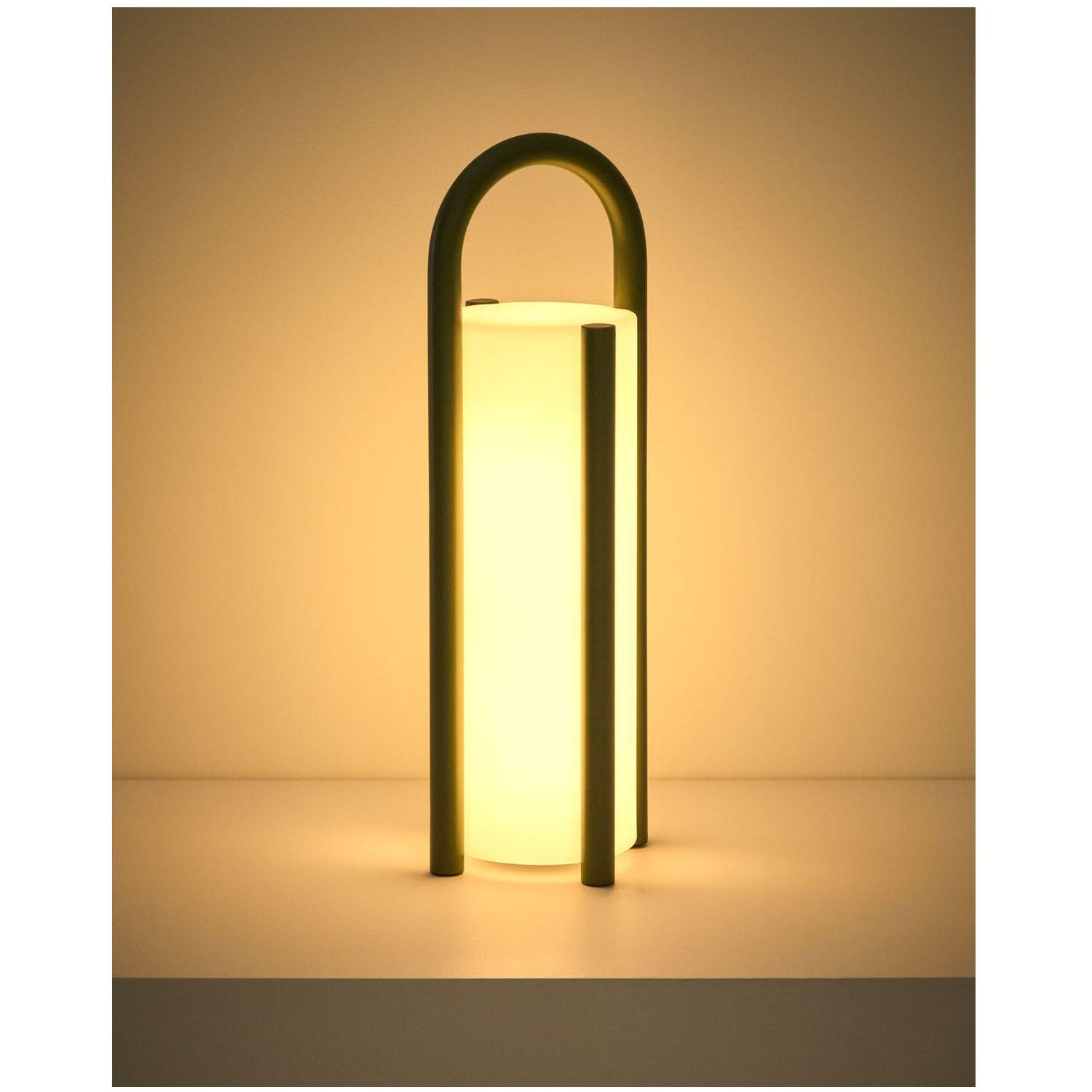 Grosse tragbare Tischlampe Leros aus Polyethylen und grünem Stahl