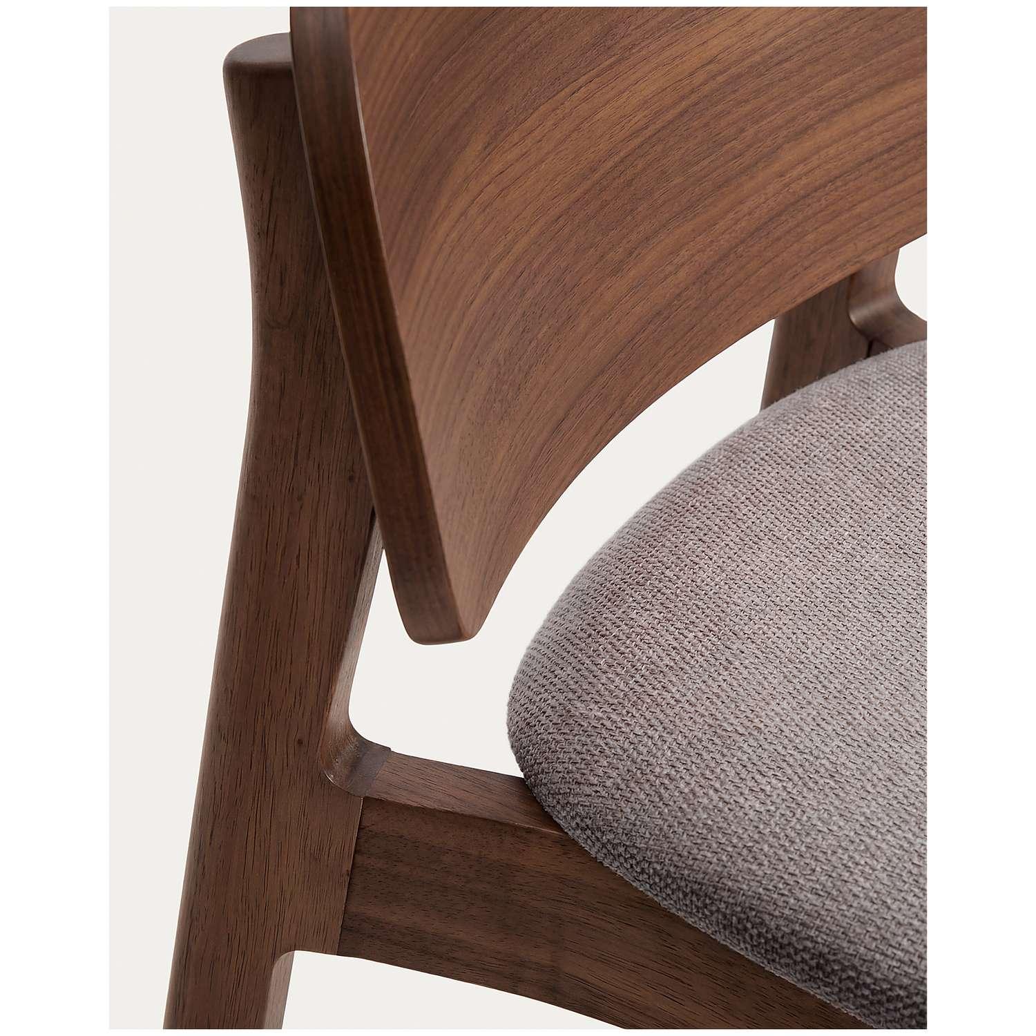 Barhocker Ludara aus Eichenfurnier mit Nussbaumfinish und brauner Chenille 65 cm