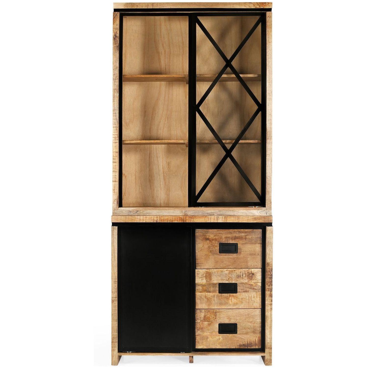 Vitrinenschrank Chalet Vintage Mangoholz Natur 100x220