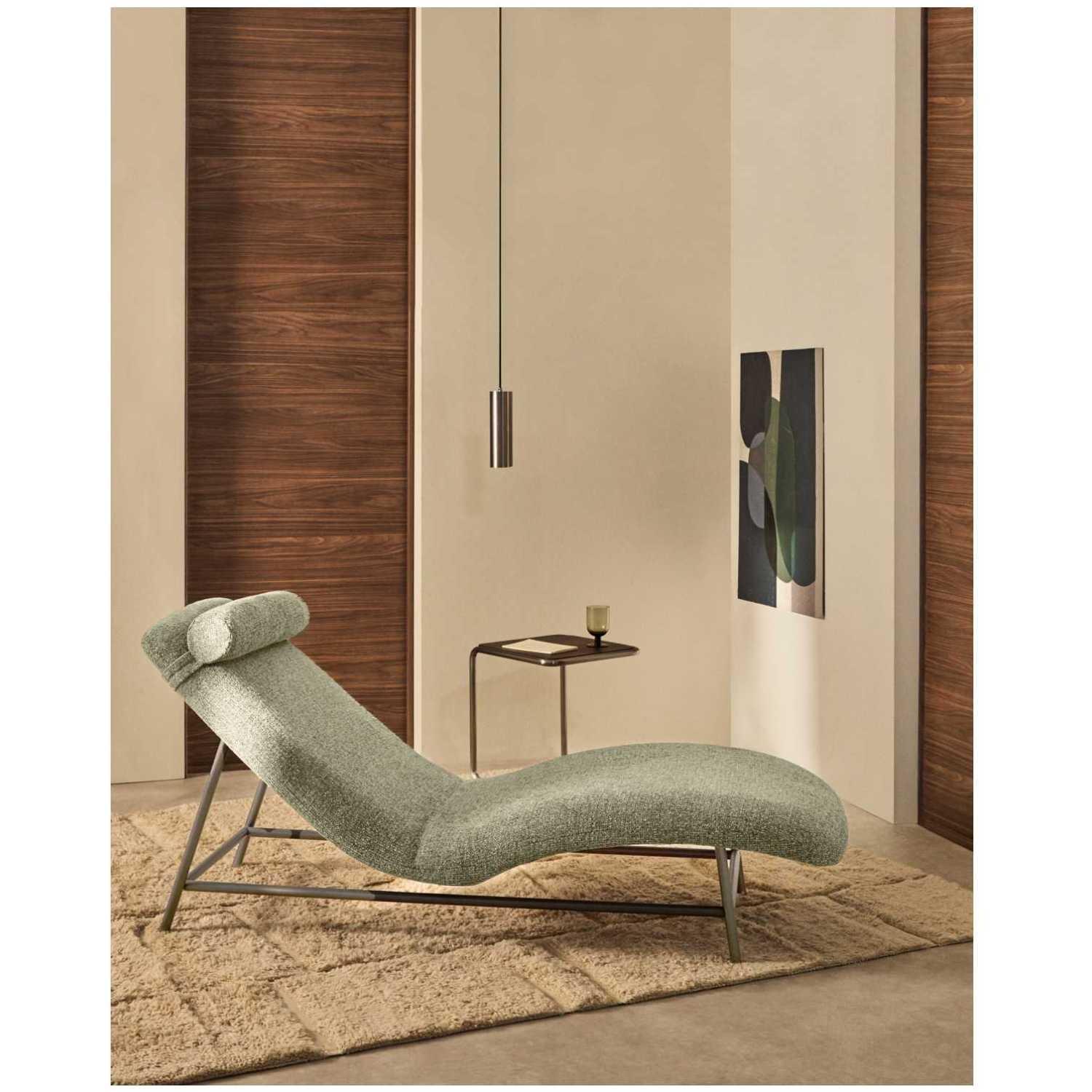 Liege Divan Osla mit grüner Chenille und Beinen aus gebürstetem Edelstahl 175 cm