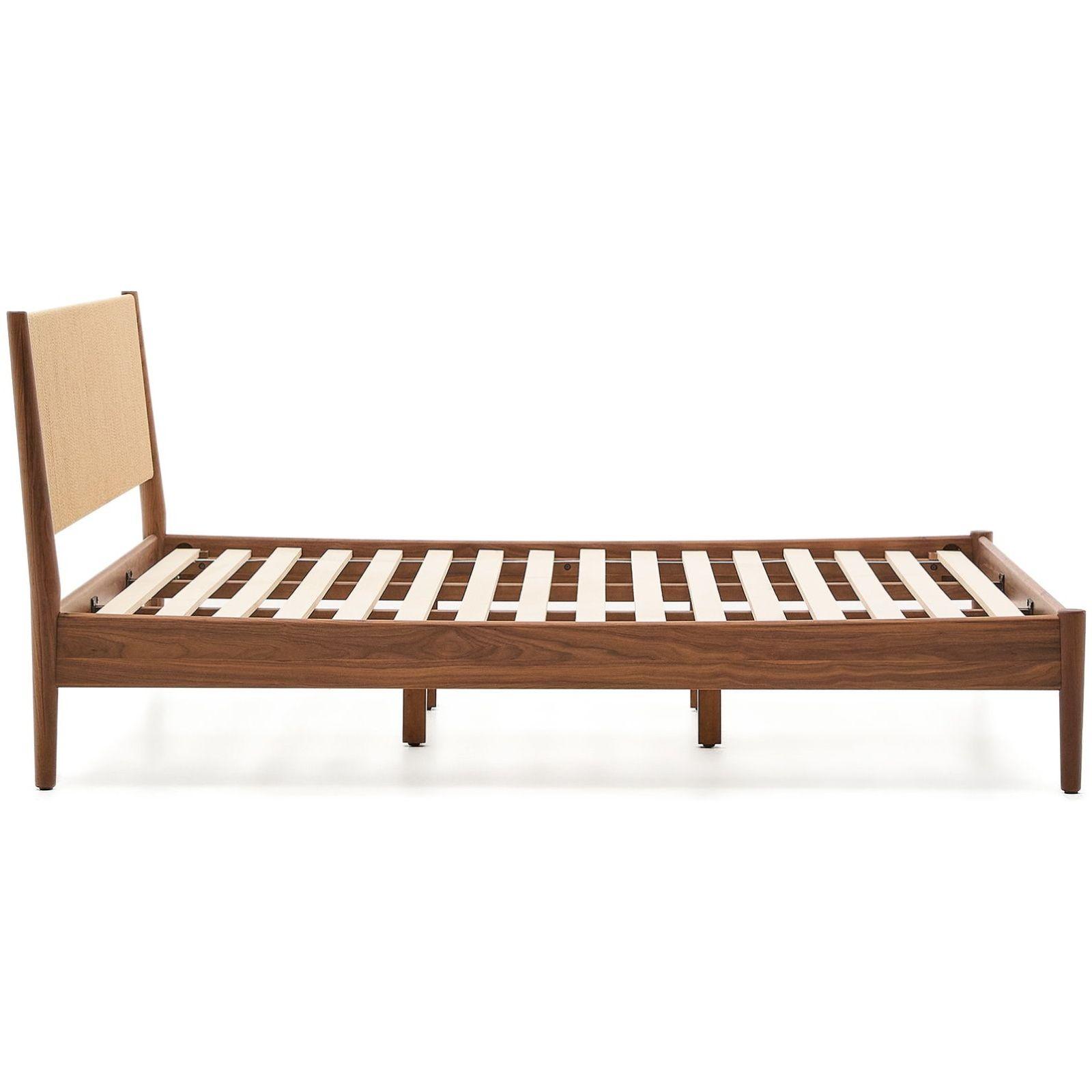 Holzbett mit Kopfteil Elan Furnier und massivem Walnussholz mit Seil - Grösse: 160x200