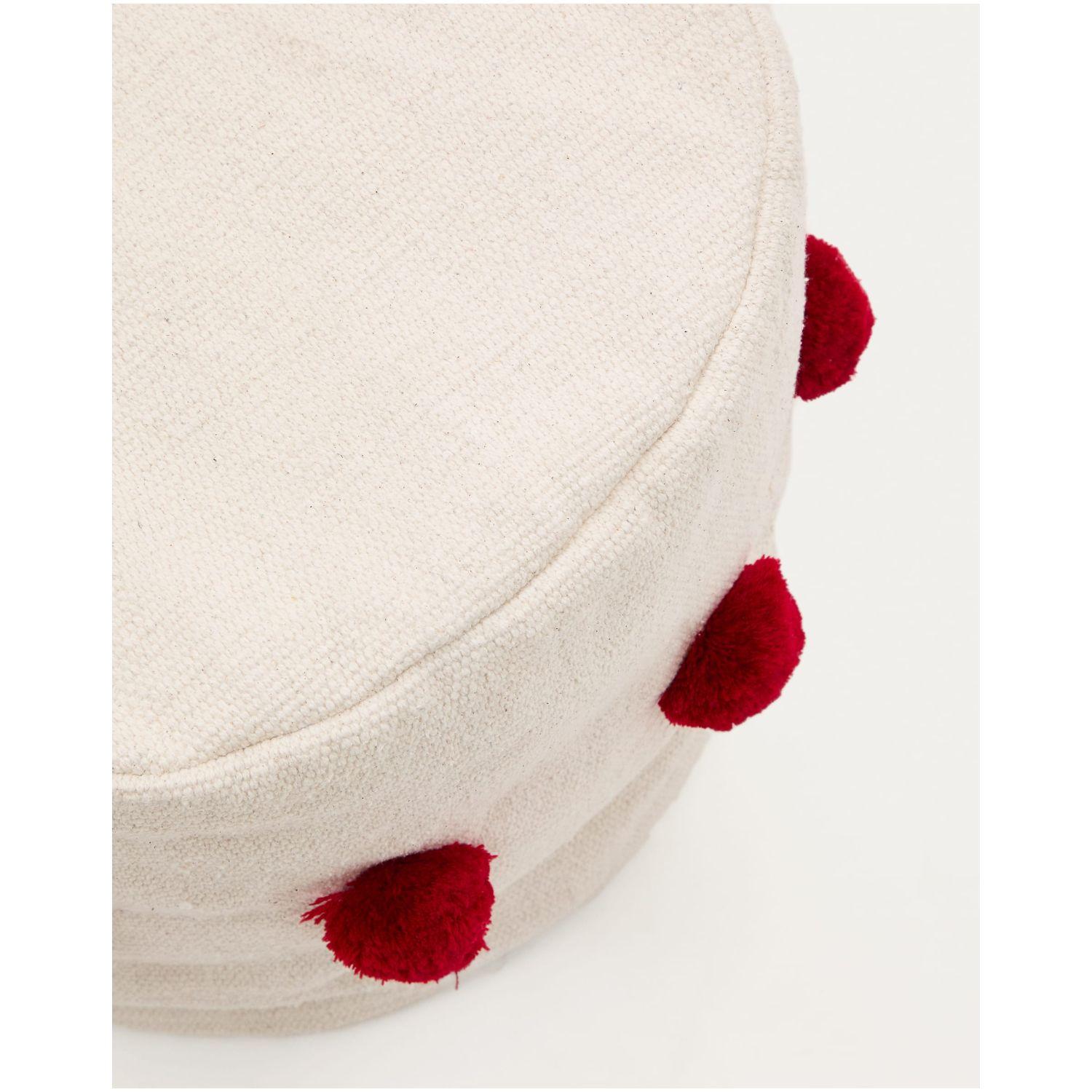 Pouf Sitzsack Manua Baumwolle beige mit roten Quasten 40x40
