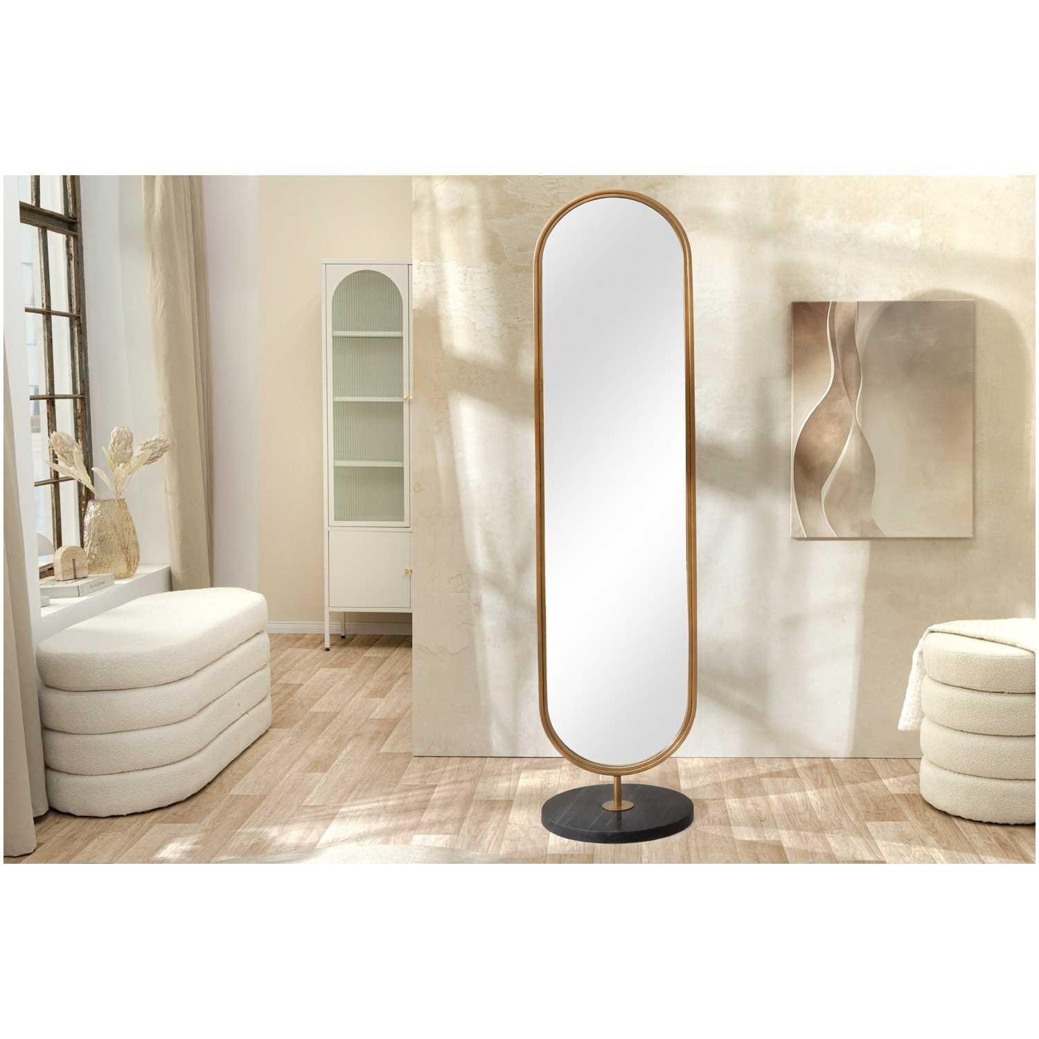 Standspiegel oval Strano Metall gold Marmorsockel 41x175