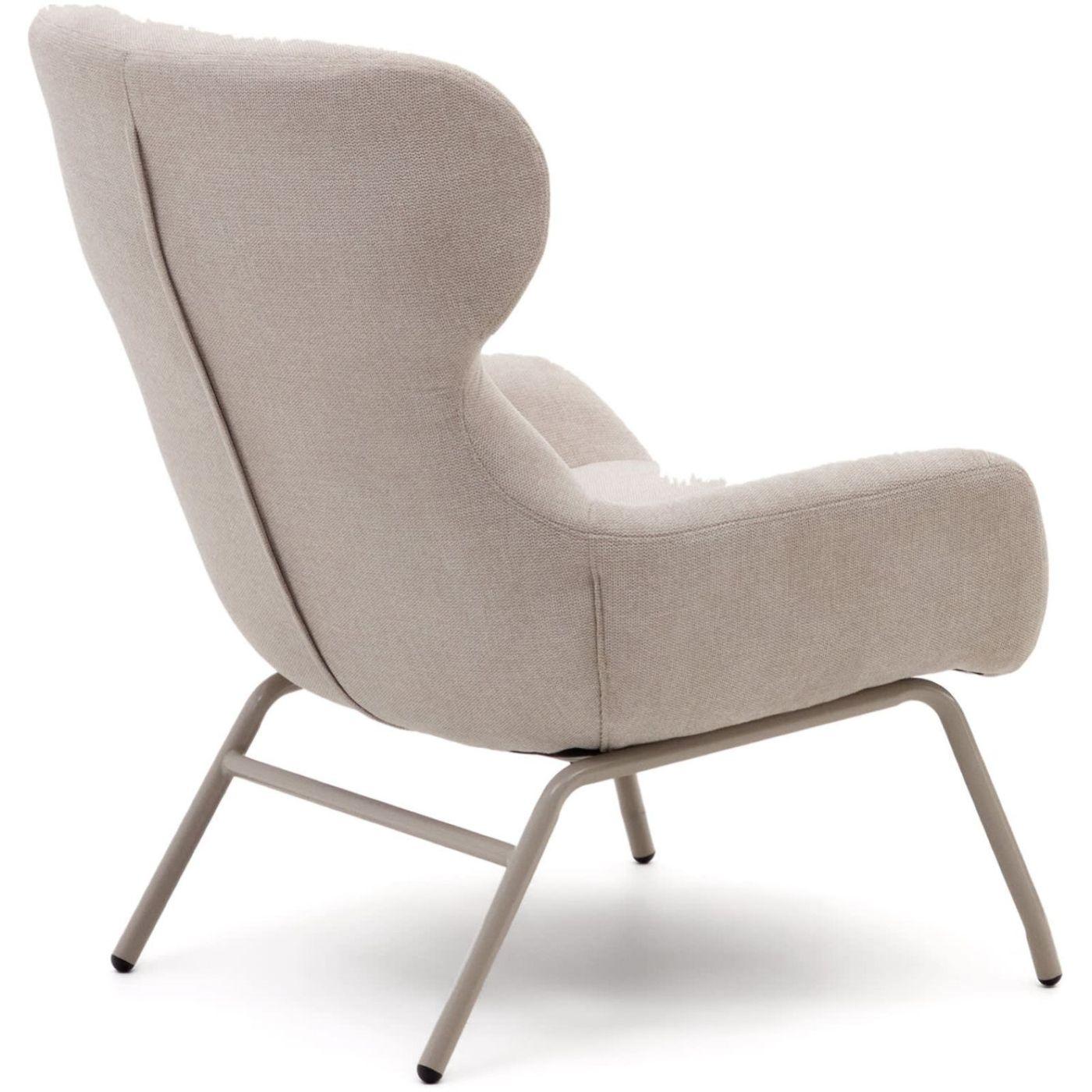 Ohrensessel Belina Chenille-Stoff beige Stahl weiss