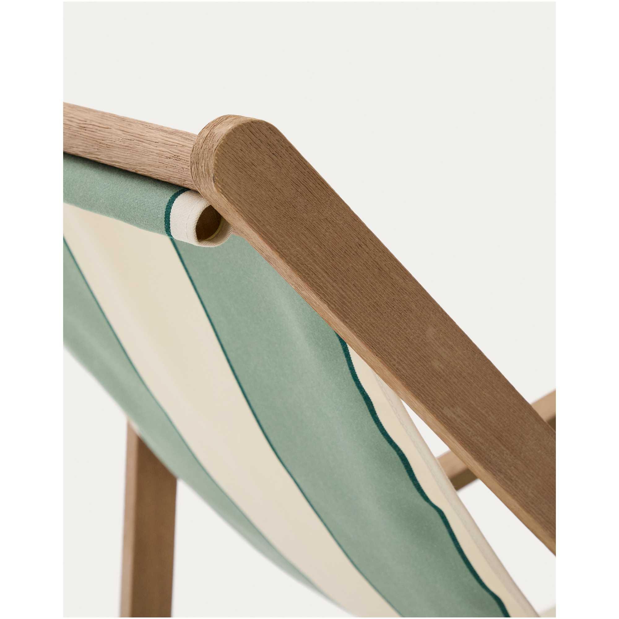 Grün-beige gestreifter klappbarer Outdoor-Liegestuhl Vilara aus massivem Akazienholz, FSC 100%