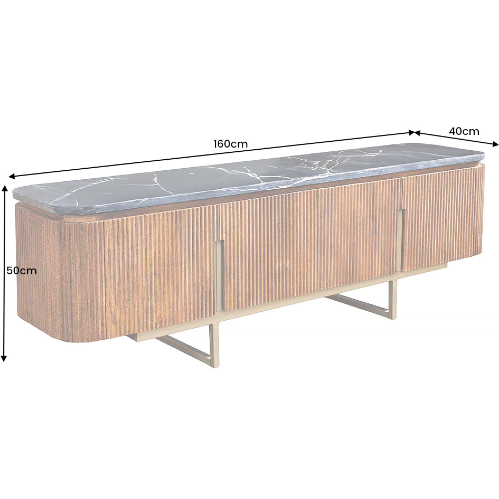 TV Board Lowboard abgerundet Cazeno Gold Marmor Mangoholz braun 160