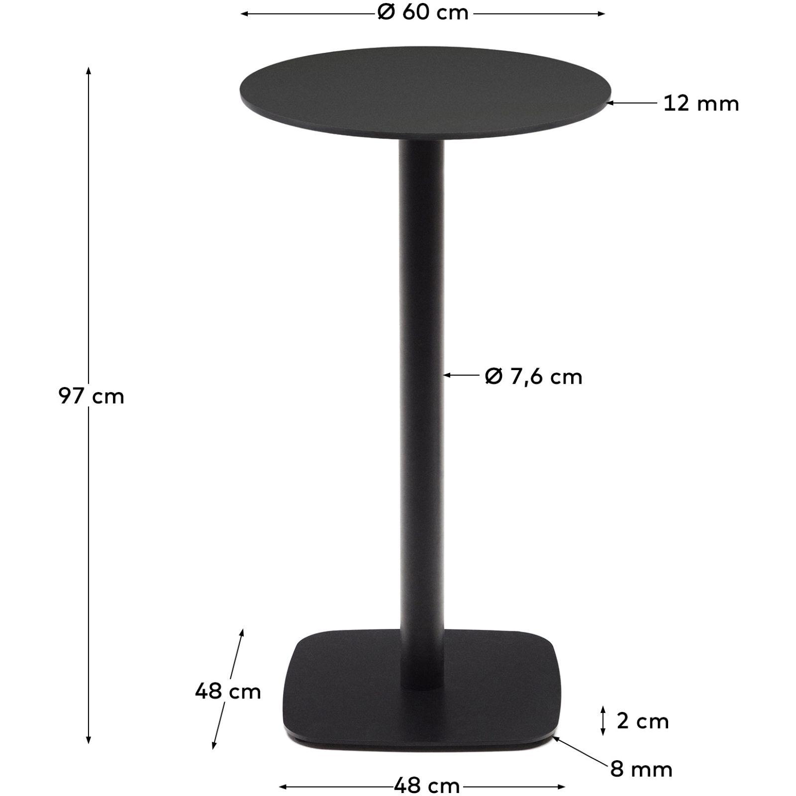 Dina hoher runder Outdoor-Tisch schwarz mit schwarz lackiertem Metallgestell 60x60 H97