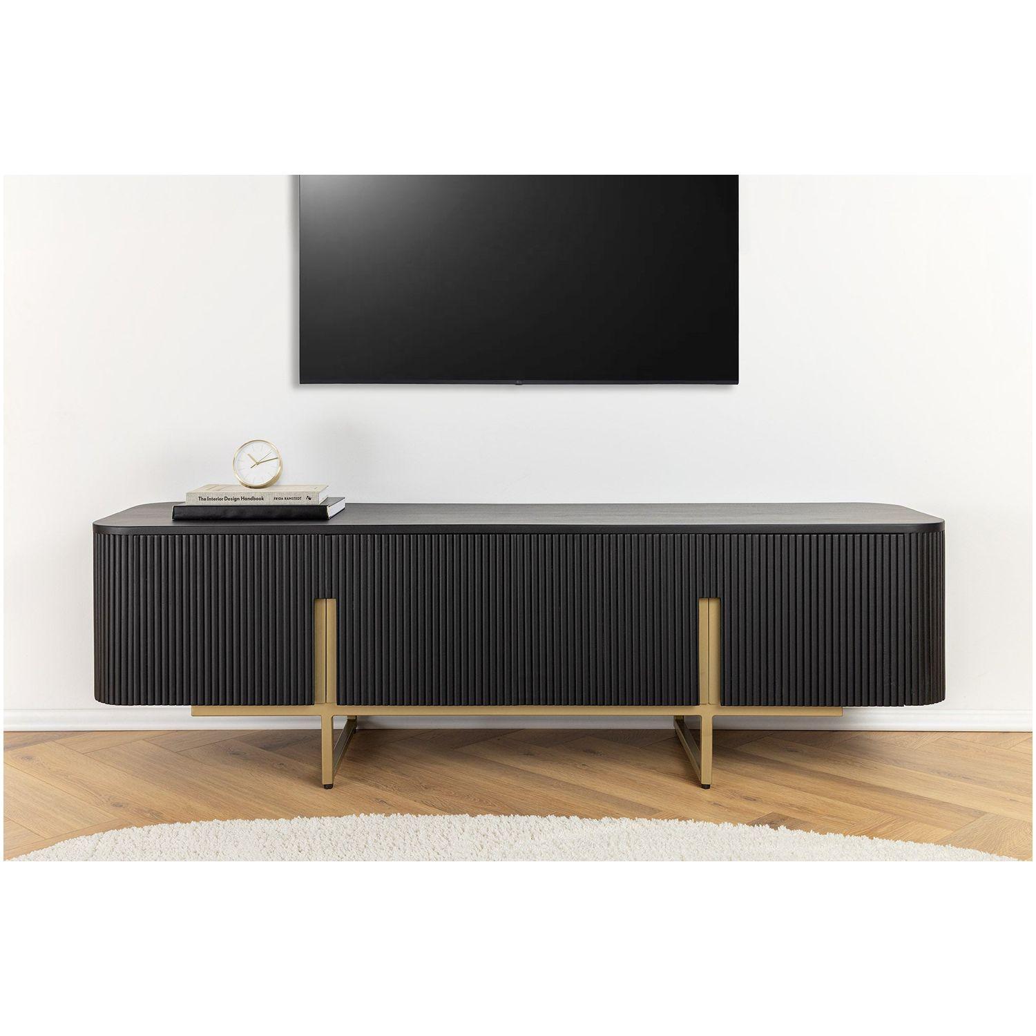 TV Board Lowboard abgerundet Cazeno Gold Mangoholz schwarz 160