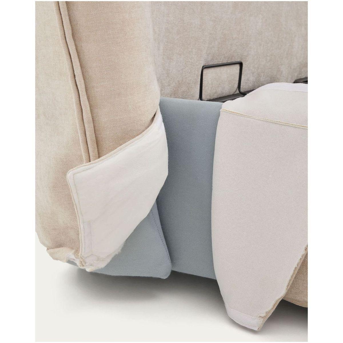 Abziehbares Polsterbett Arvian Chenille Stoff beige mit Klappbettkasten - Grösse: 160x200