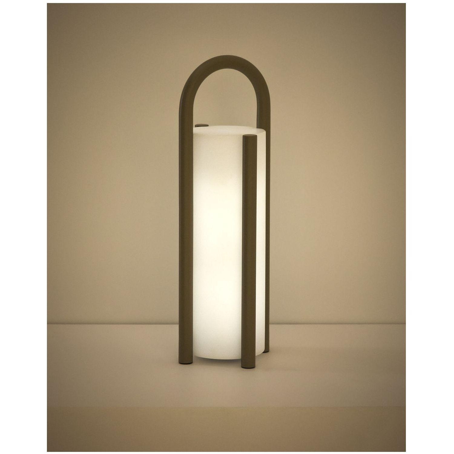 Grosse tragbare Tischlampe Leros aus Polyethylen und taupefarbenem Stahl