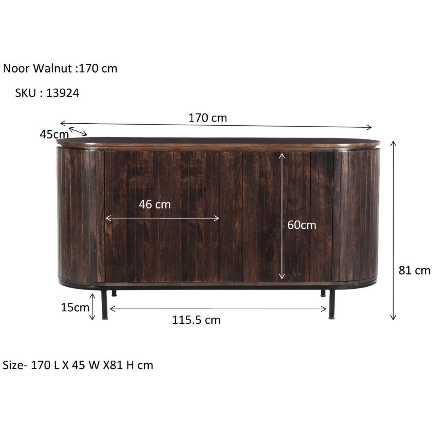 Sideboard abgerundet Aloy Mangoholz braun walnuss 170