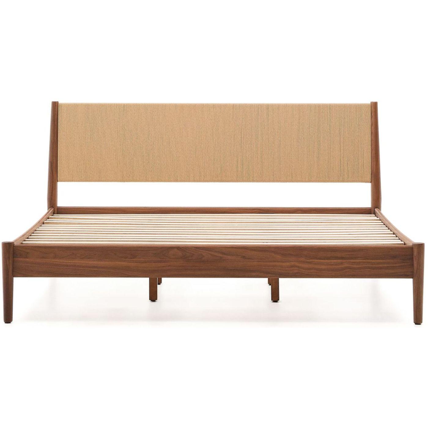 Holzbett mit Kopfteil Elan Furnier und massivem Walnussholz mit Seil - Grösse: 160x200