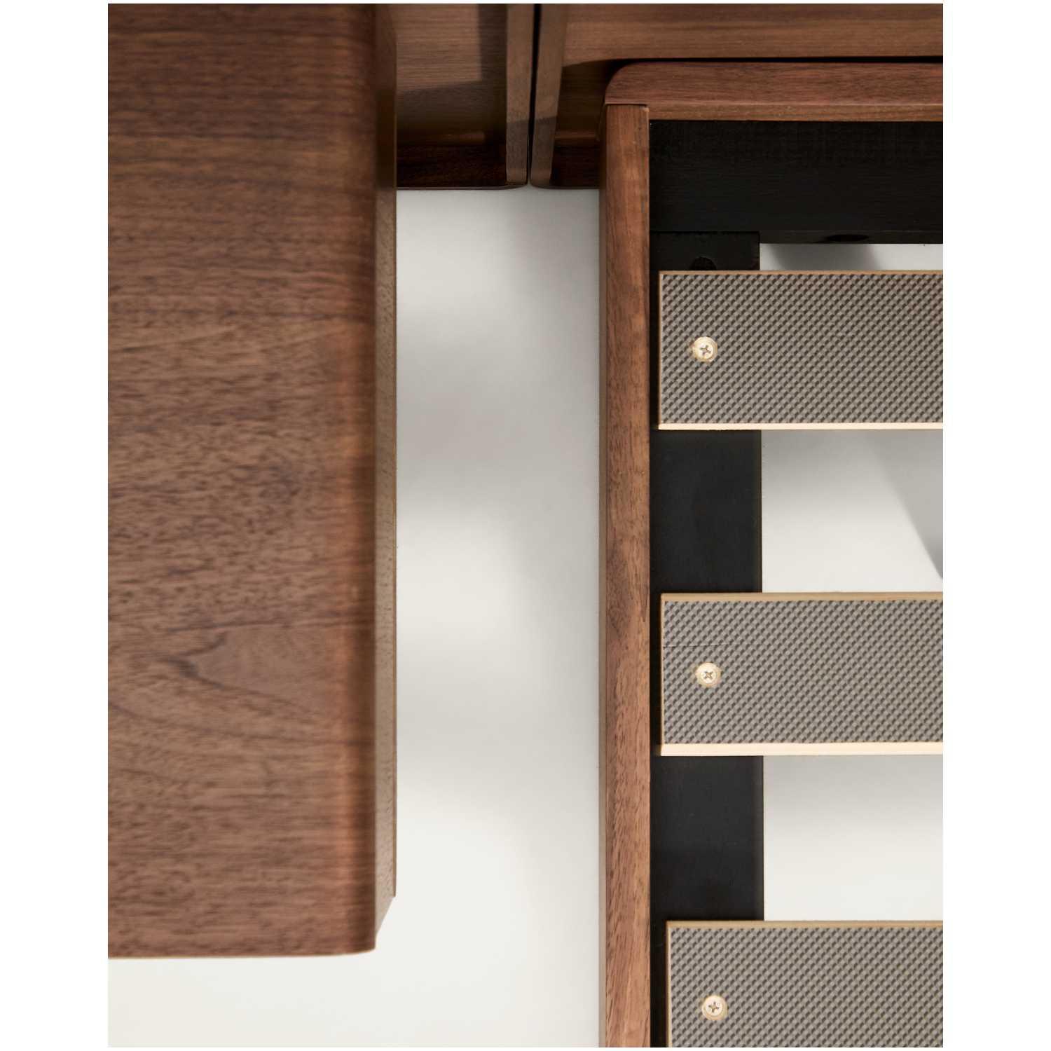 Bett Norlen mit zwei Nachttischen aus Nussbaumfurnier mit dunklem Finish und LED-Licht für Matratzen 160x200 FSC Mix Credit