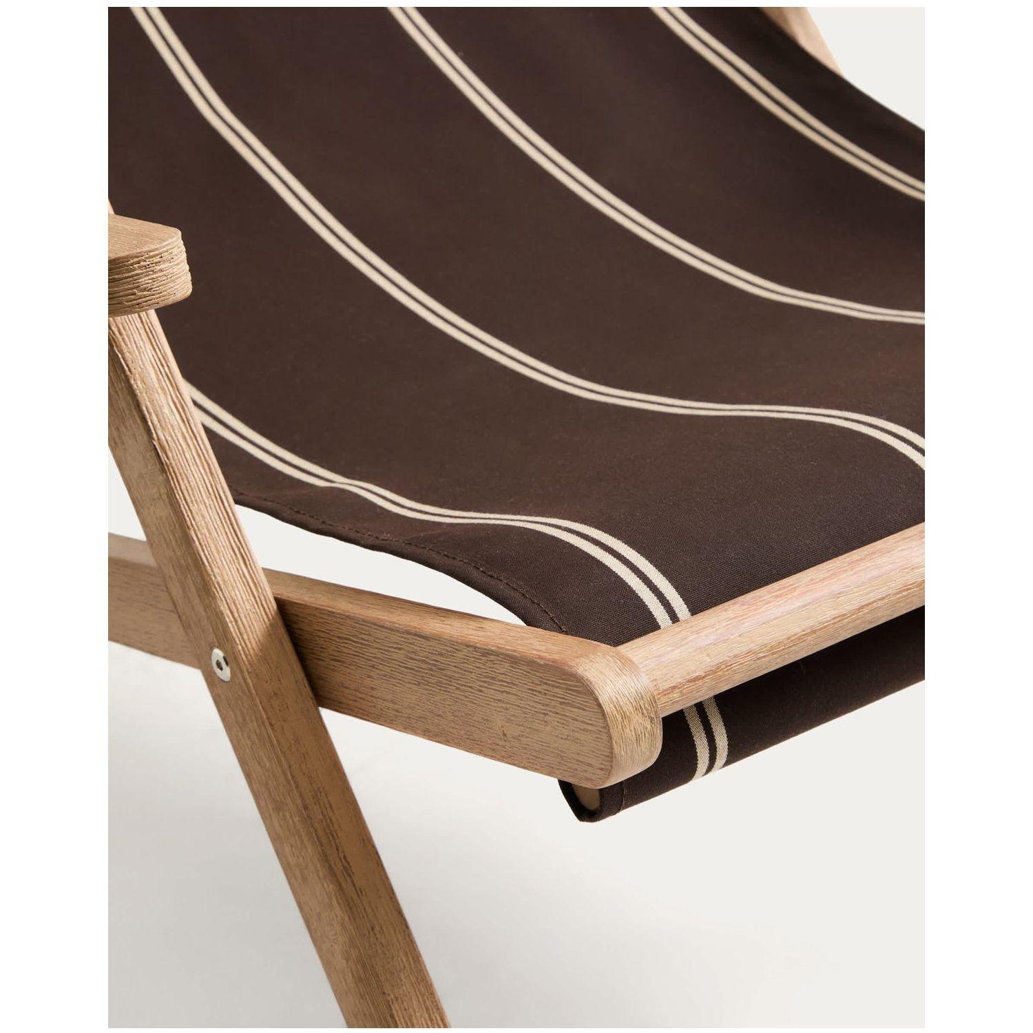 Braun-beige gestreifter klappbarer Outdoor-Liegestuhl Vilara aus massivem Akazienholz FSC