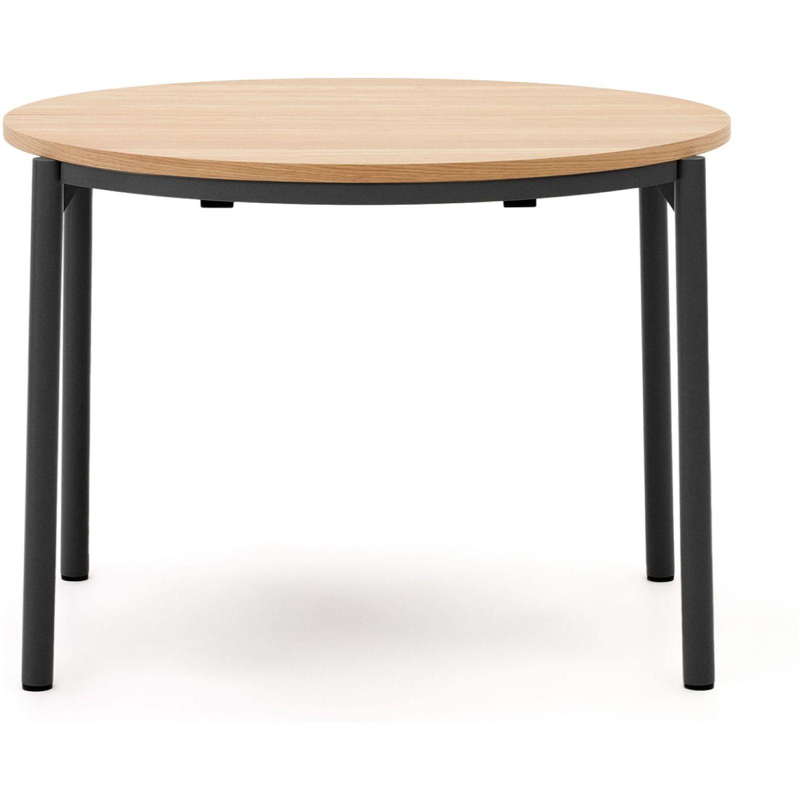 Ausziehtisch rund Montuiri Eichenfurnier natur Stahlbeine schwarz 90-130x90