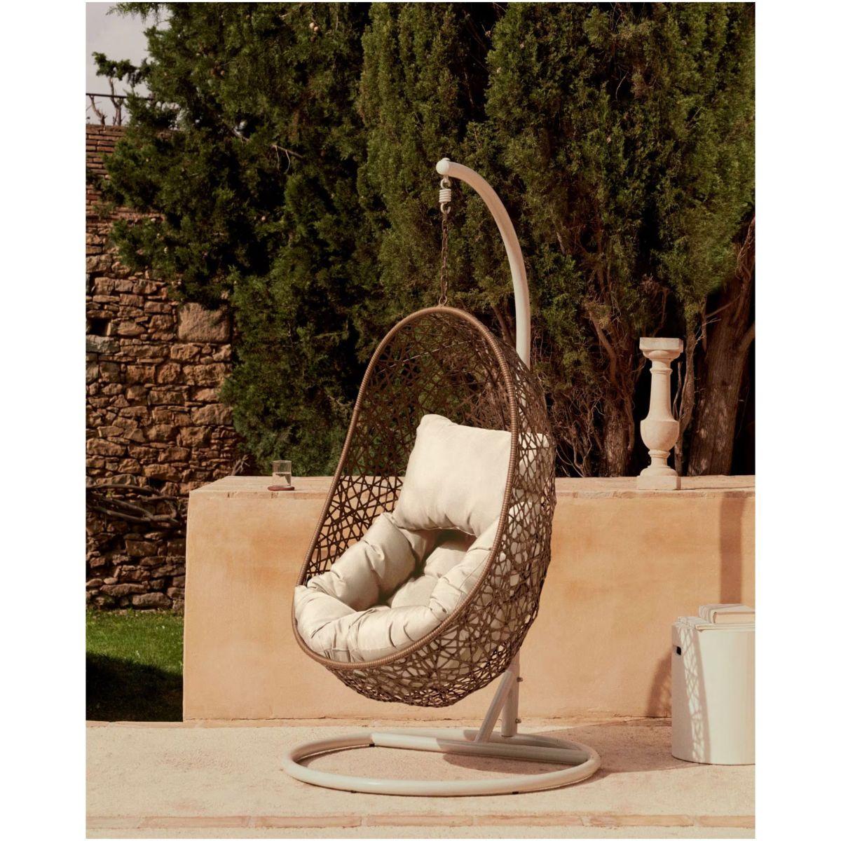Garten Hängesessel Florence Poly Rattan braun Fuss hellgrau