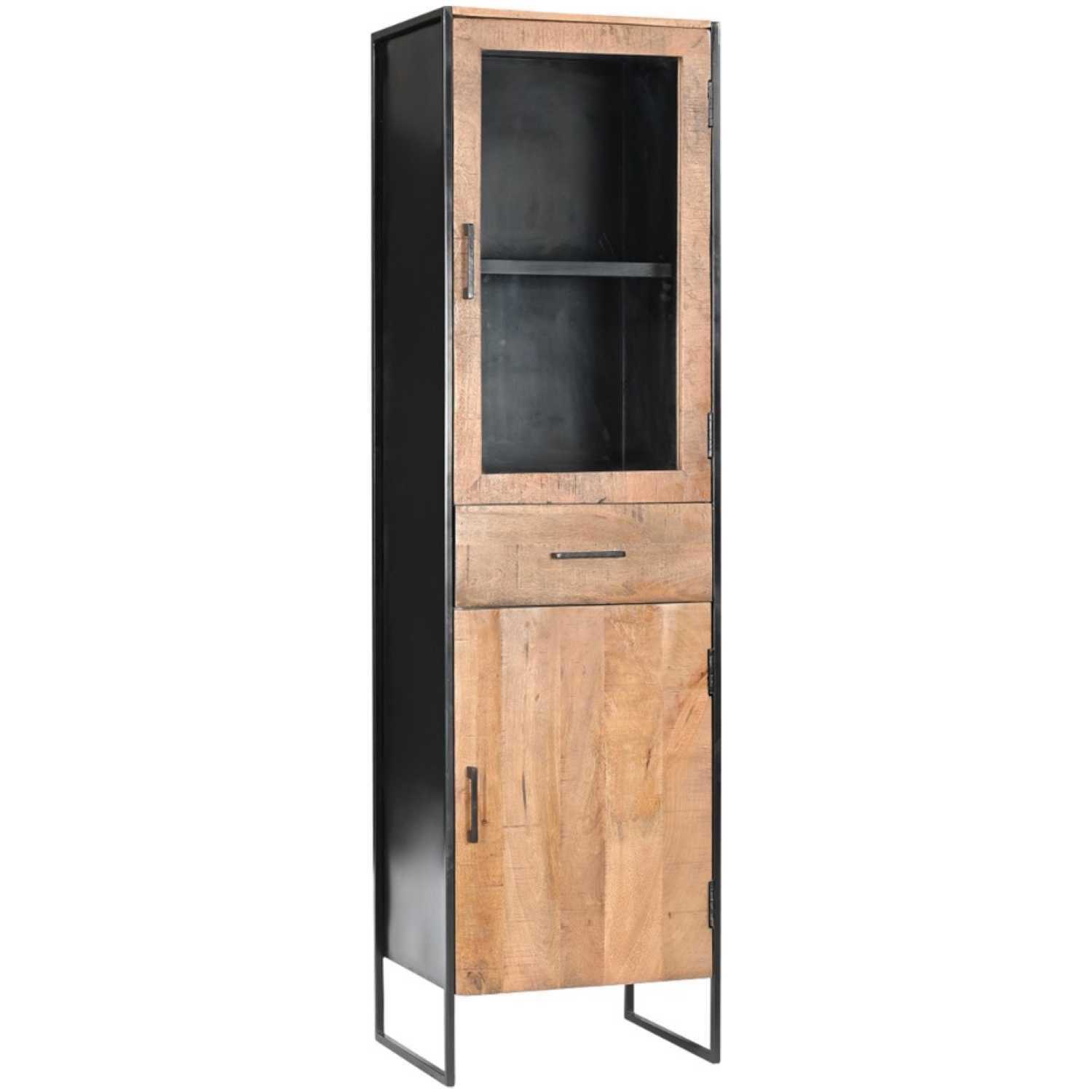 Standvitrine Elena Industrial Mangoholz natur Metall schwarz 50x180