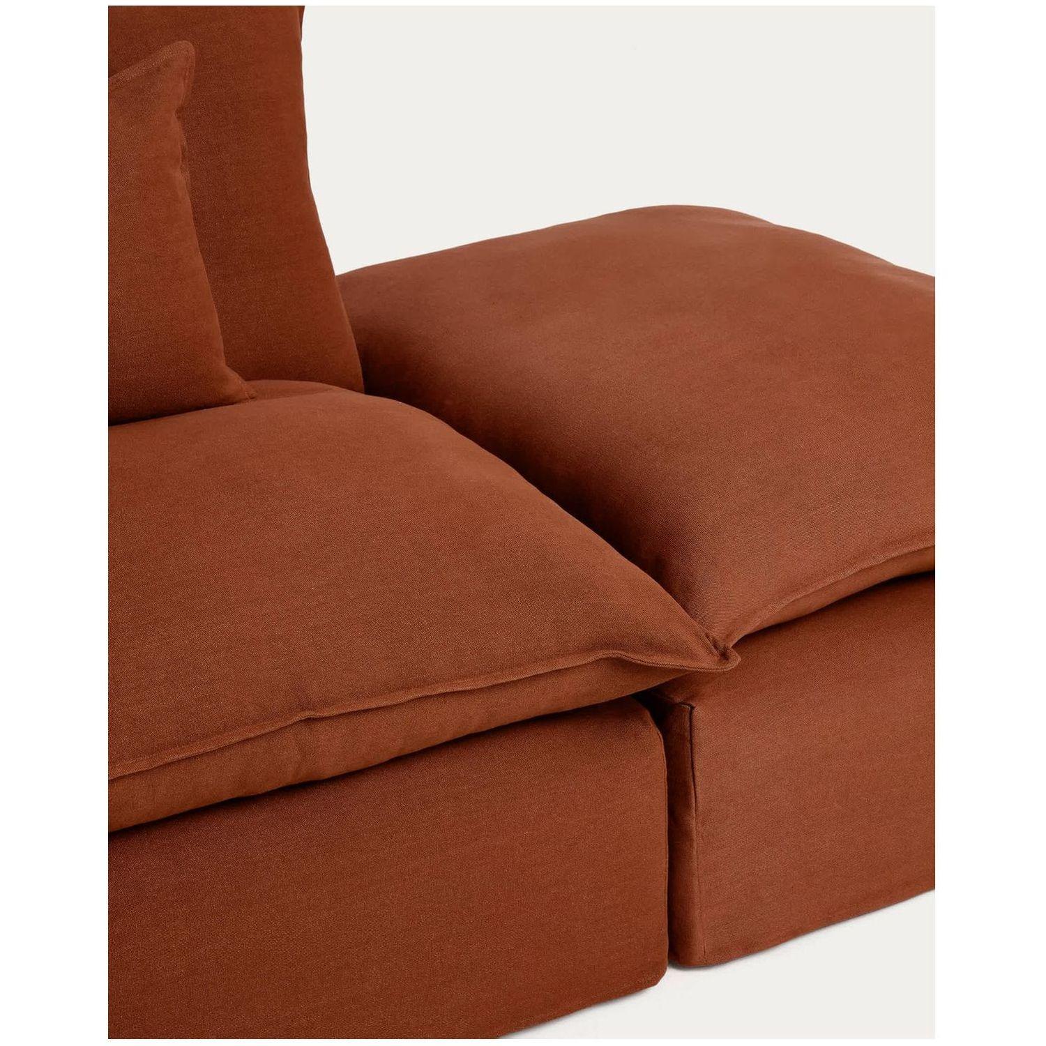 2-Sitzer-Modularsofa Anarela mit abnehmbarem Bezug und Randmodul aus Leinen in Terrakotta