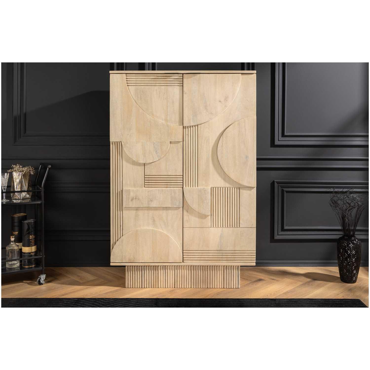 Barschrank mit Sockel ArtDeco Mangoholz weiss gekälkt 95x141