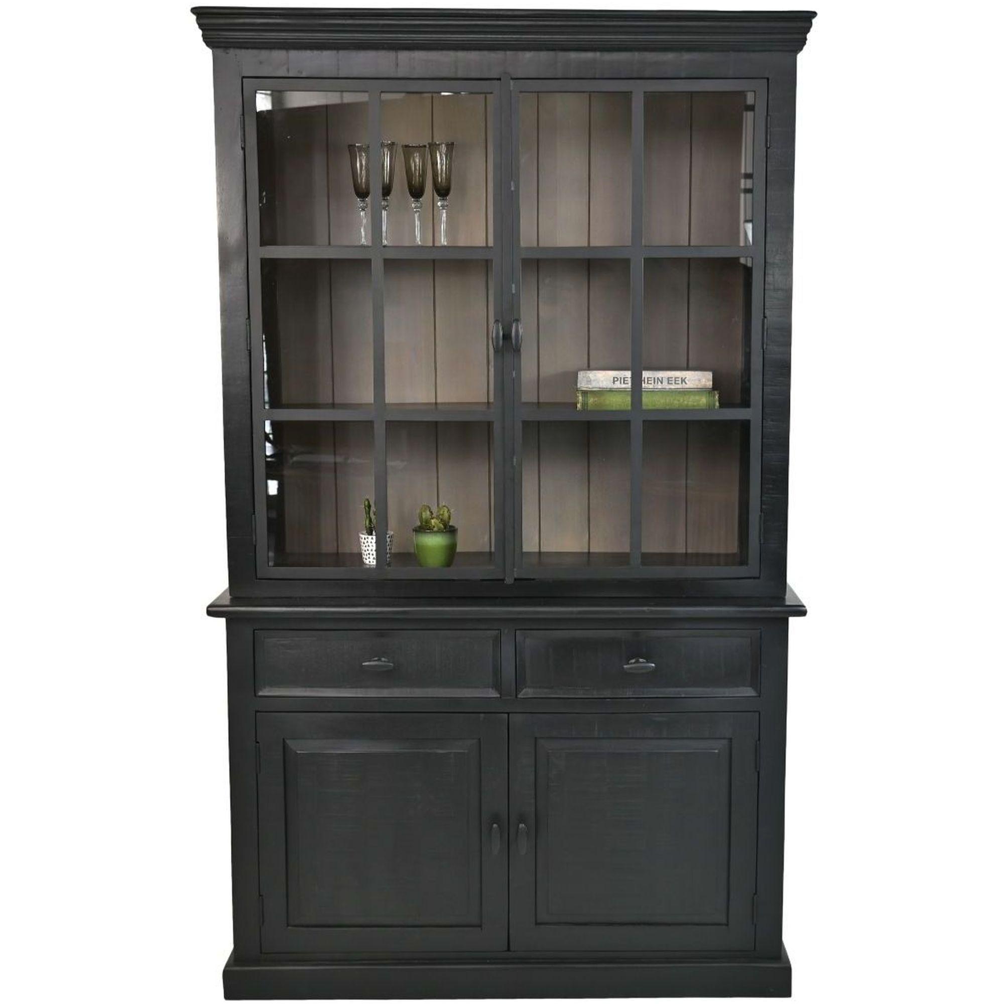 Büffetschank Vitrine Provence Mangoholz schwarz-grau 130x215