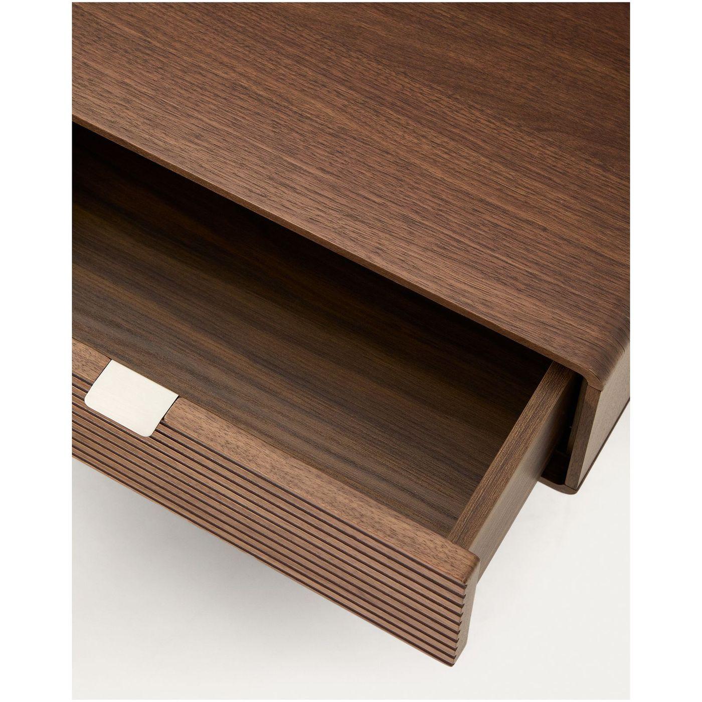 Bett Norlen mit zwei Nachttischen aus Nussbaumfurnier mit dunklem Finish für Matratzen 180