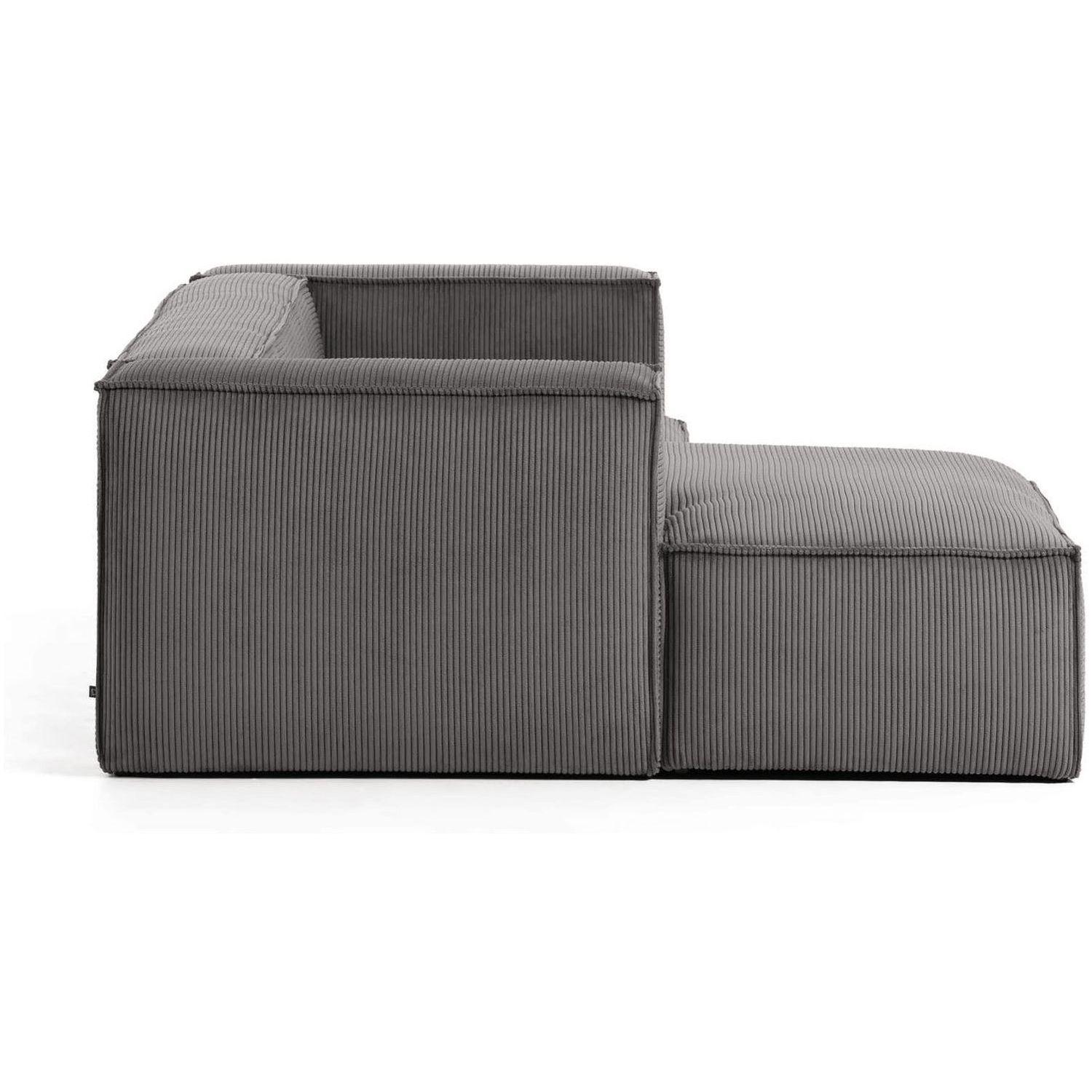 2-Sitzer-Ecksofa Blok mit dickem grauen Cord und Chaiselongue links 240x174 FSC Mix Credit