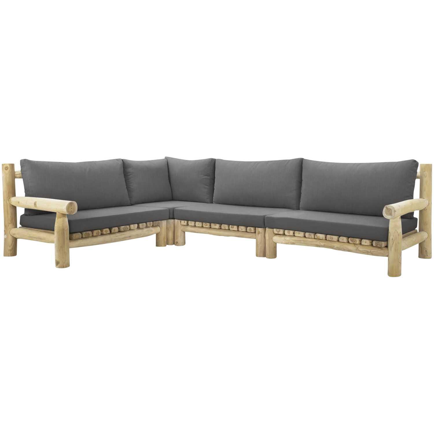 Garten Ecklounge Massivholz Teak Woody Baumstamm 220x202