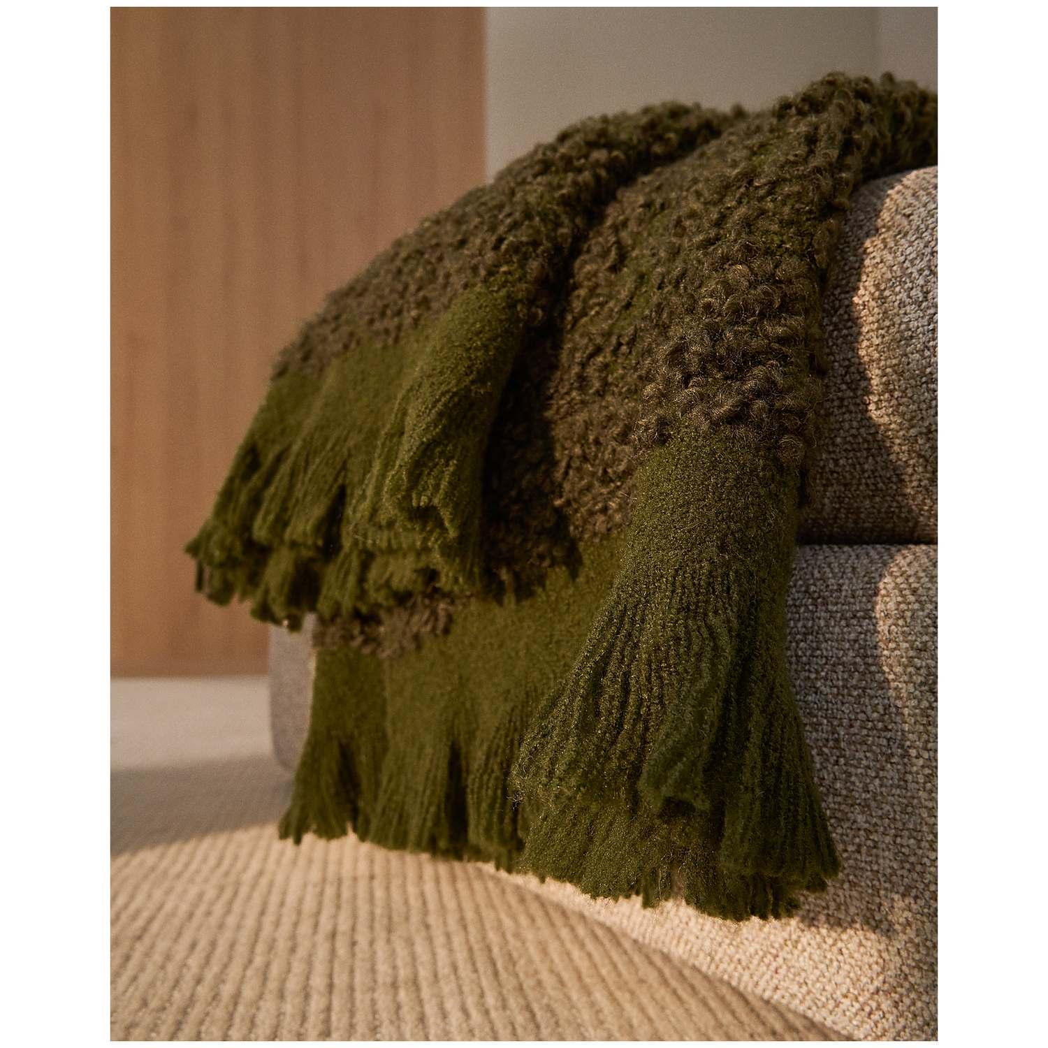 Decke Nemora aus Wollmischgewebe grün 130x170