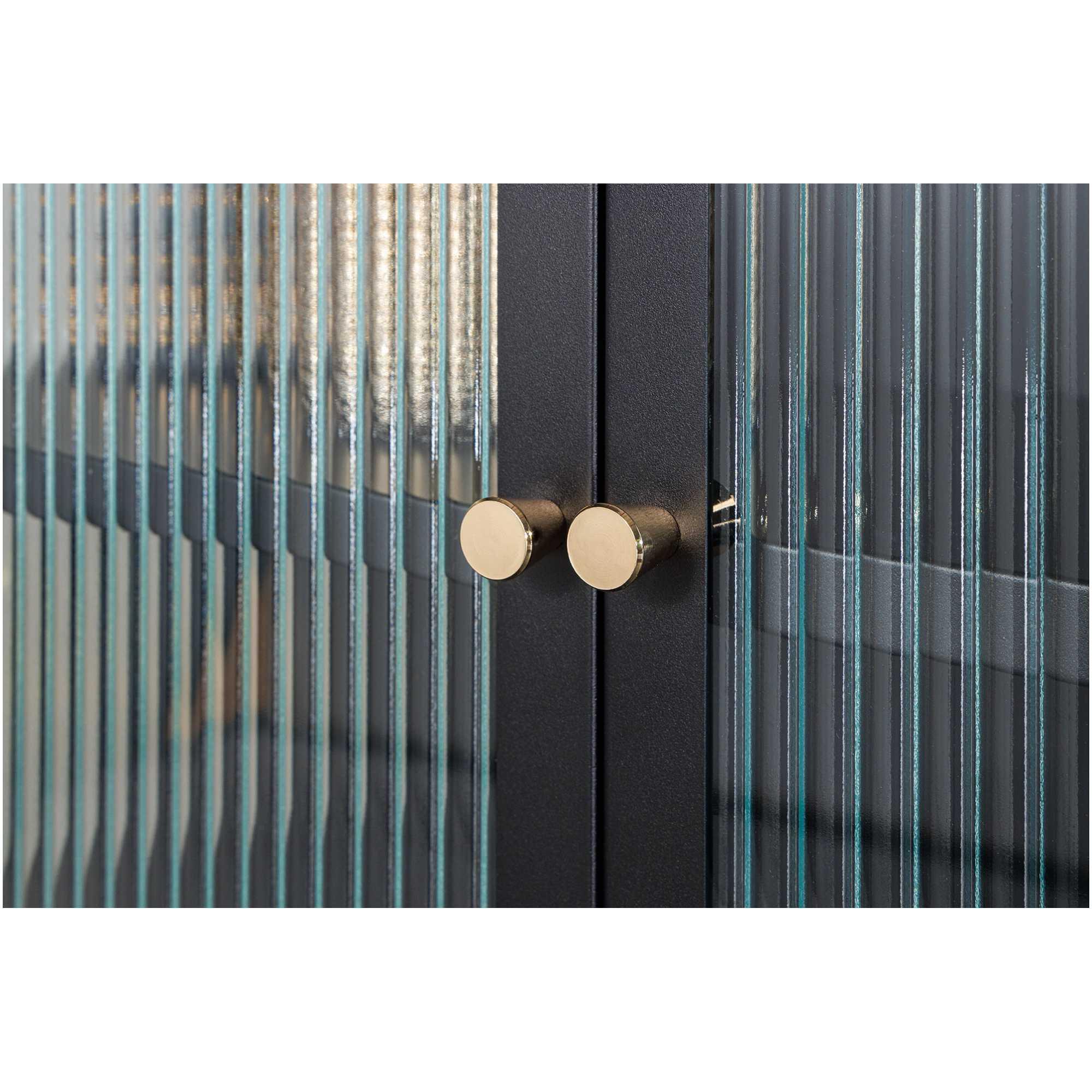 Standvitrine Cologne Metall schwarz geriffeltes Glas 80x180