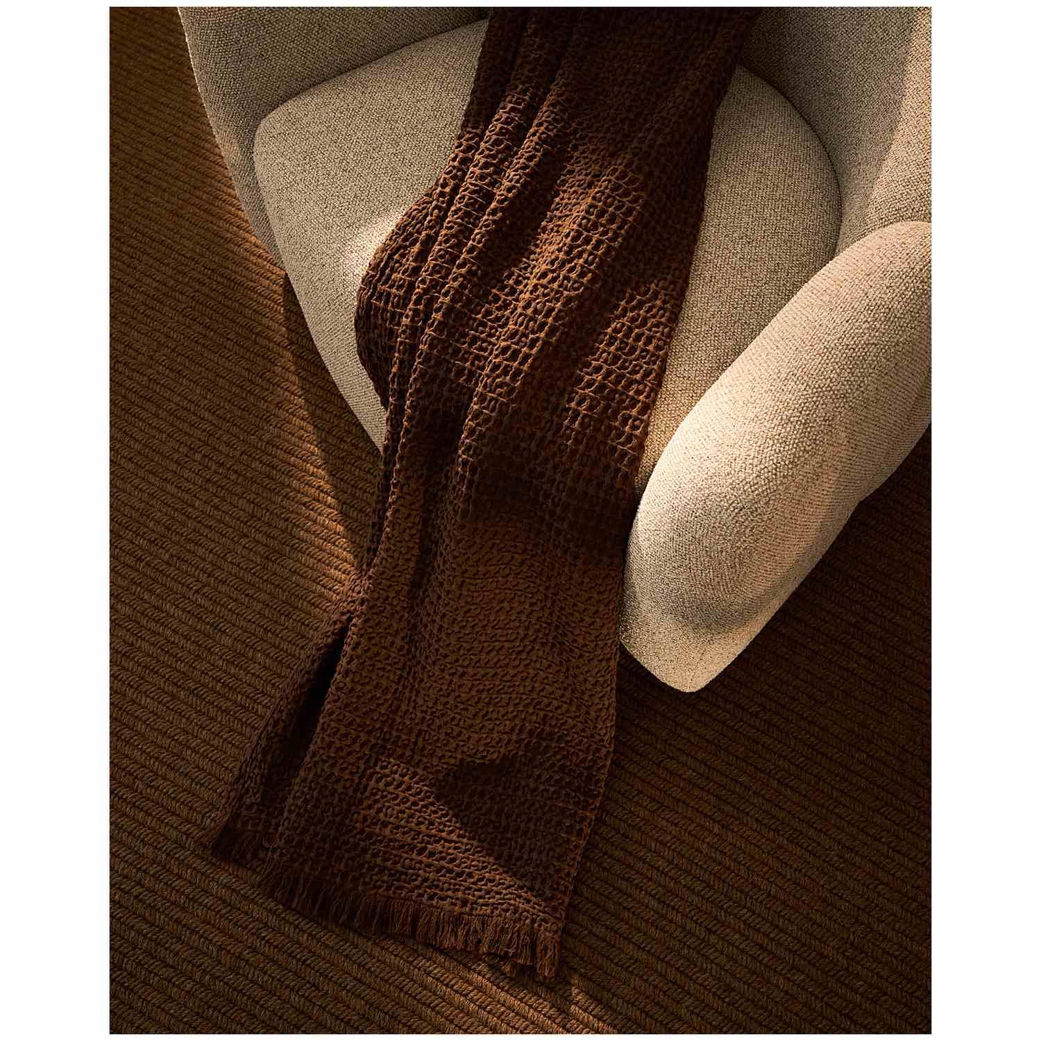 Decke Nulina aus 100% Baumwoll-Waffelpiqué in Braun 130x170