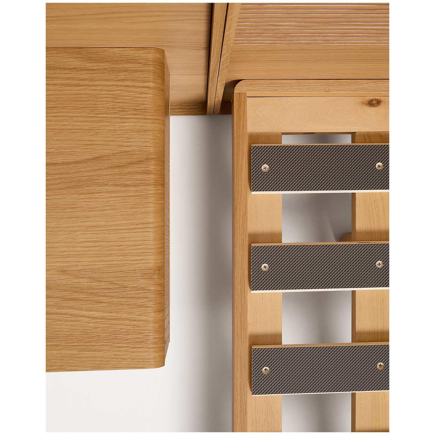 Bett Norlen mit 2 Nachttischen aus Eichenfurnier mit naturfarbenem Finish und LED-Licht für Matratzen 180x200 FSC Mix Credit