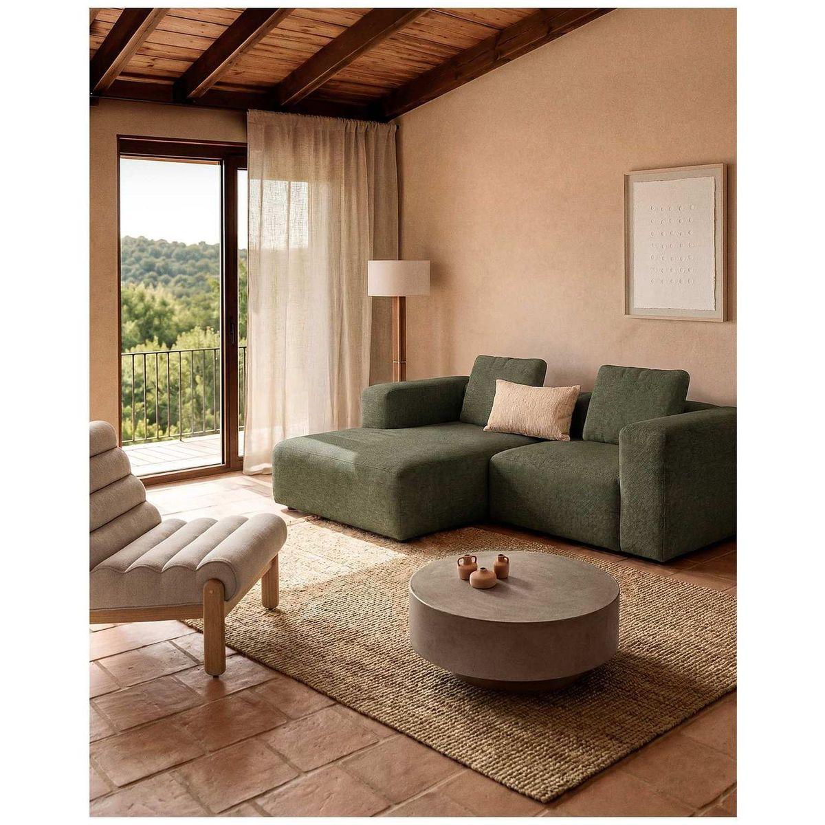 2-Sitzer-Sofa Blok mit Chaiselongue links in moosgrüner Chenille 240 cm FSC Mix Credit
