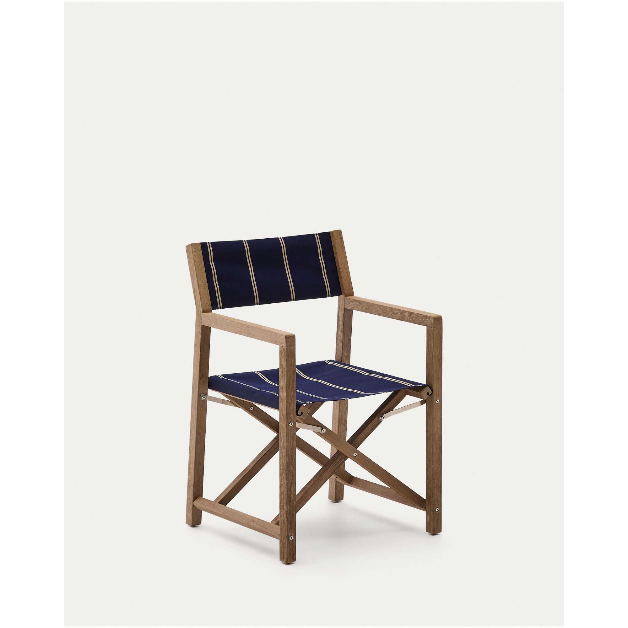 Blau-beige gestreifter Outdoor-Klappstuhl Vilara aus massivem Akazienholz, FSC 100%