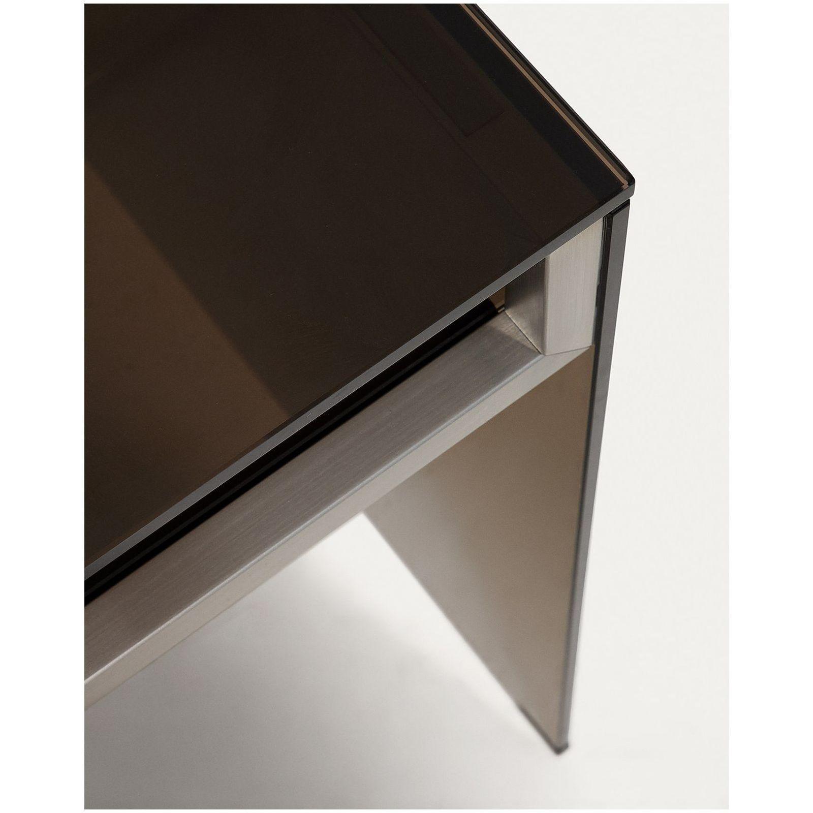 Schreibtisch Adile aus gehärtetem Glas in Braun und Edelstahl 142x77