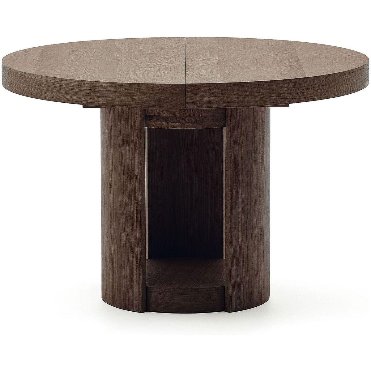 Esstisch Ausziehtisch rund Artis Massivholz und Eichenfurnier Walnuss-Finish 100% FSC - Grösse: 120-170x120
