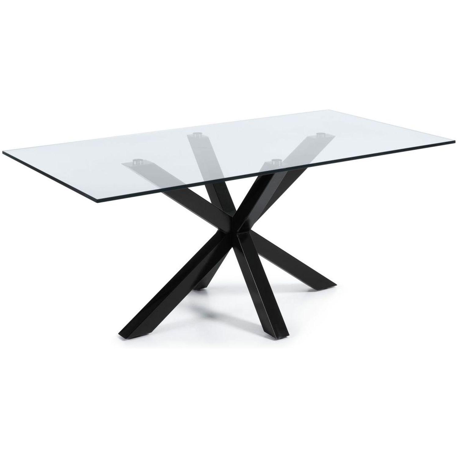 Argo Tisch aus Glas und Stahlbeine mit schwarzem Finish 200 x 100 cm