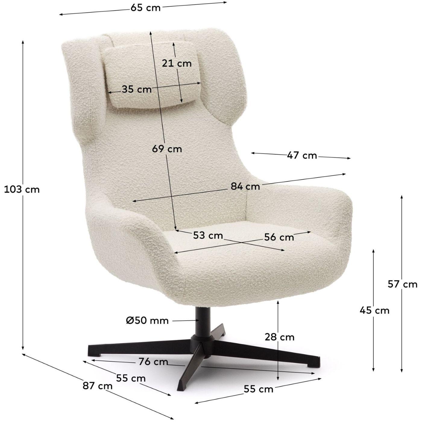 Relaxsessel drehbar Zalina Bouclé Stoff weiss Stahl schwarz