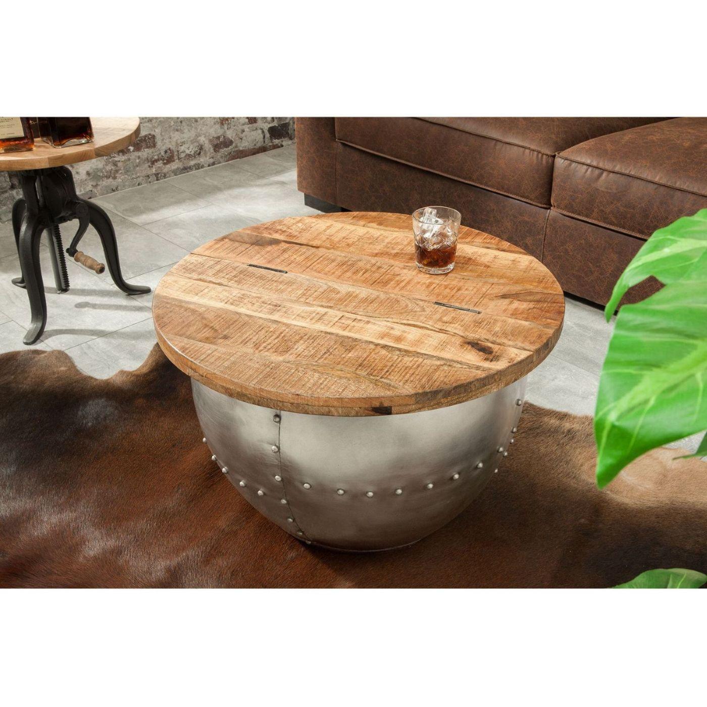 Couchtisch Alumunium Loft Storage Mangoholz natur 68x68