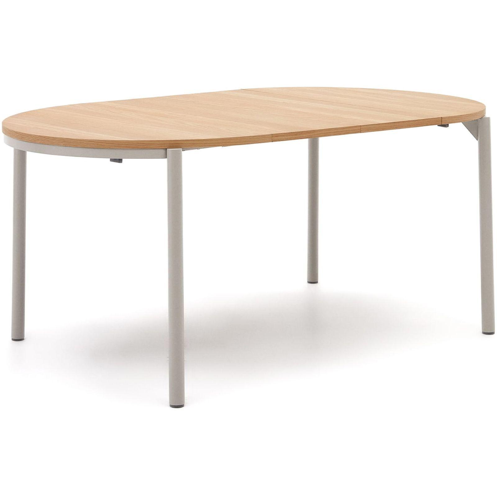Ausziehtisch rund Montuiri Eichenfurnier natur Stahlbeine grau 90-130x90