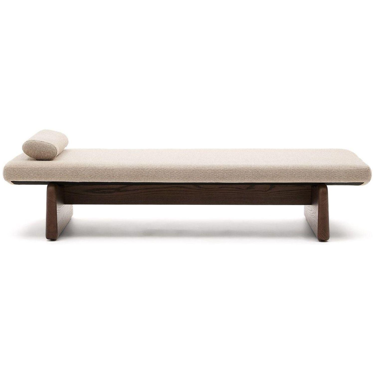 Chaiselongue Topaz aus beigefarbenem Chenille und massivem Eschenholz mit Walnuss-Finish 2