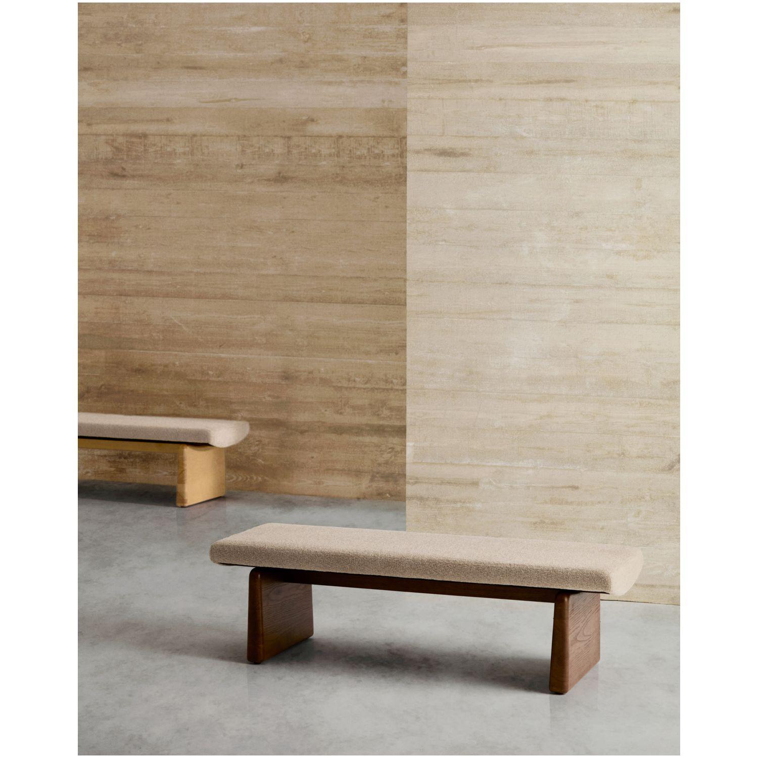 Polsterbank Topaz beiger Chenille und massives Eschenholz mit Walnuss-Finish 150cm FSC 100