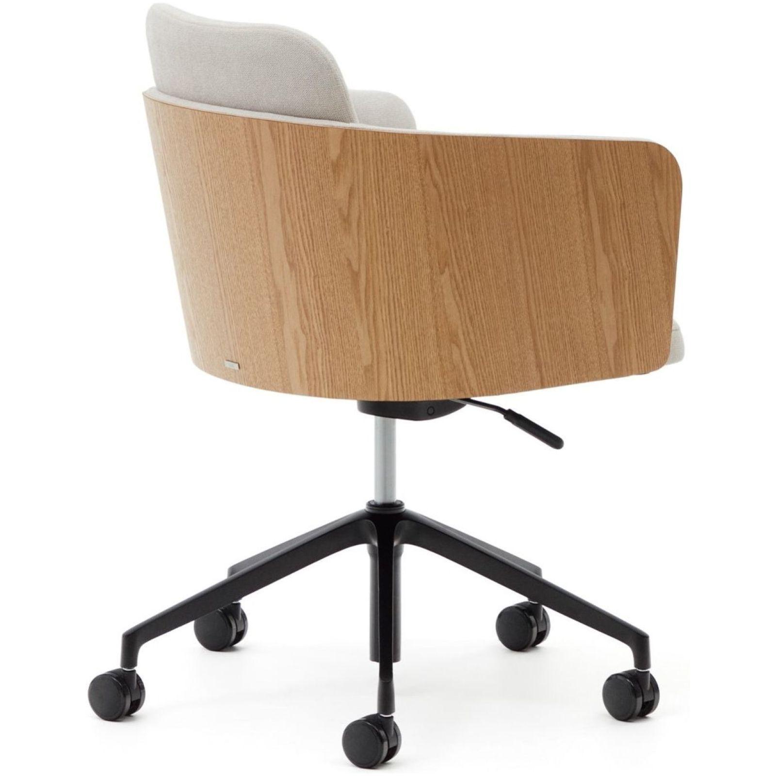 Bürodrehstuhl Madai Chenille Stoff beige Eschenfurnier natur FSC