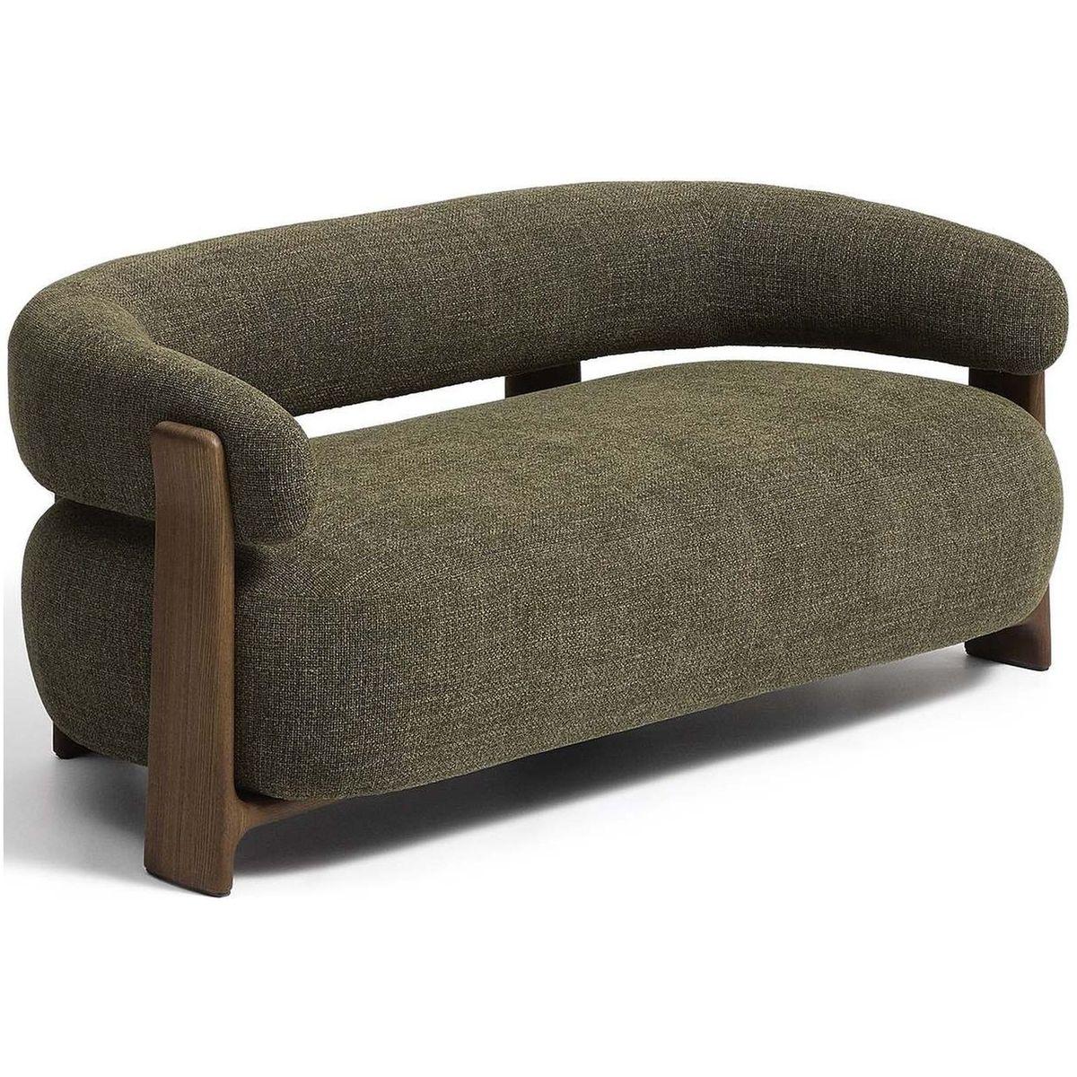 2-Sitzer Sofa Granite mit grüner Chenille und Beinen aus massivem Eschenholz mit Nussbaumfinish 155 FSC 100 %