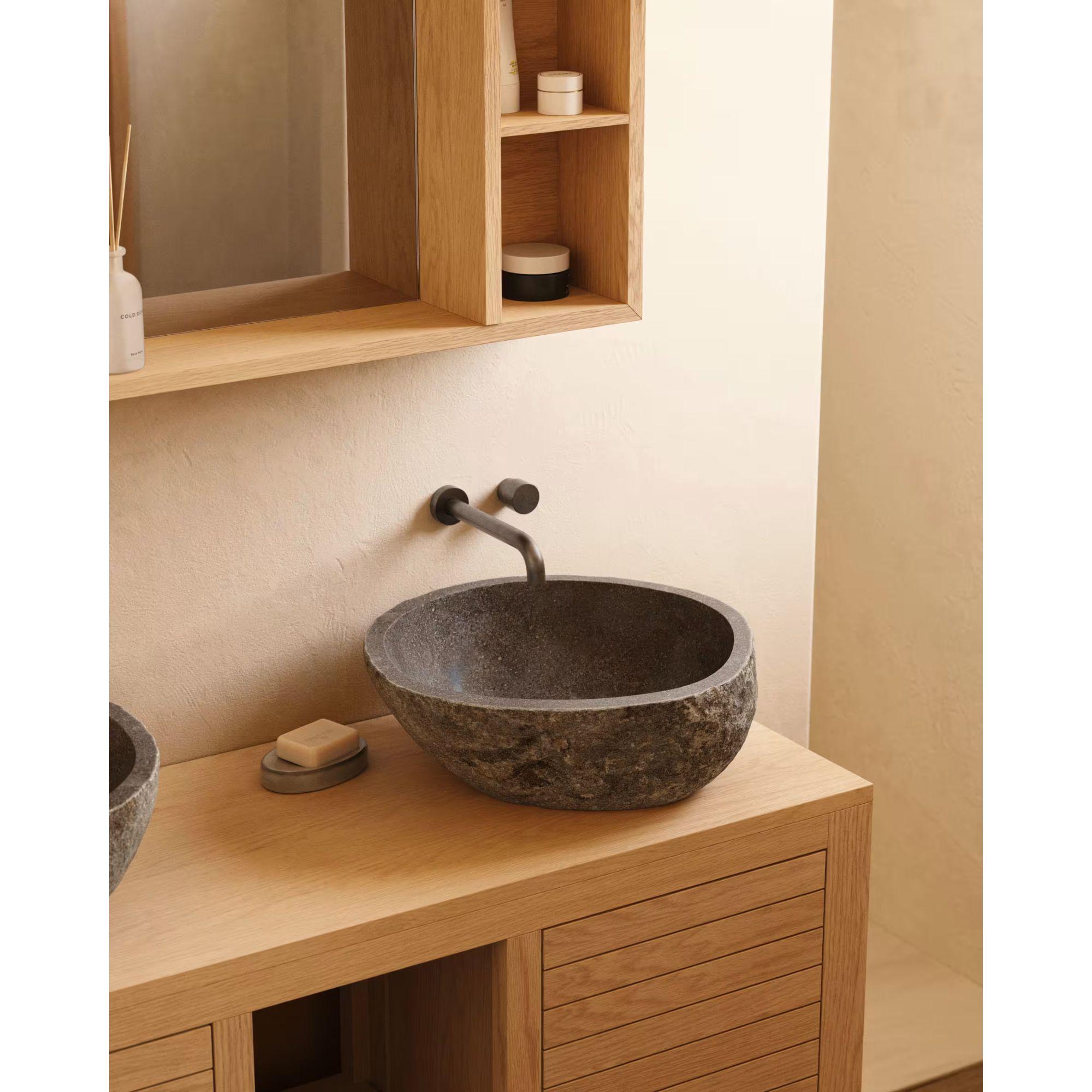 Aufsatzwaschbecken Tetsu aus Stein UNIKAT 40x40
