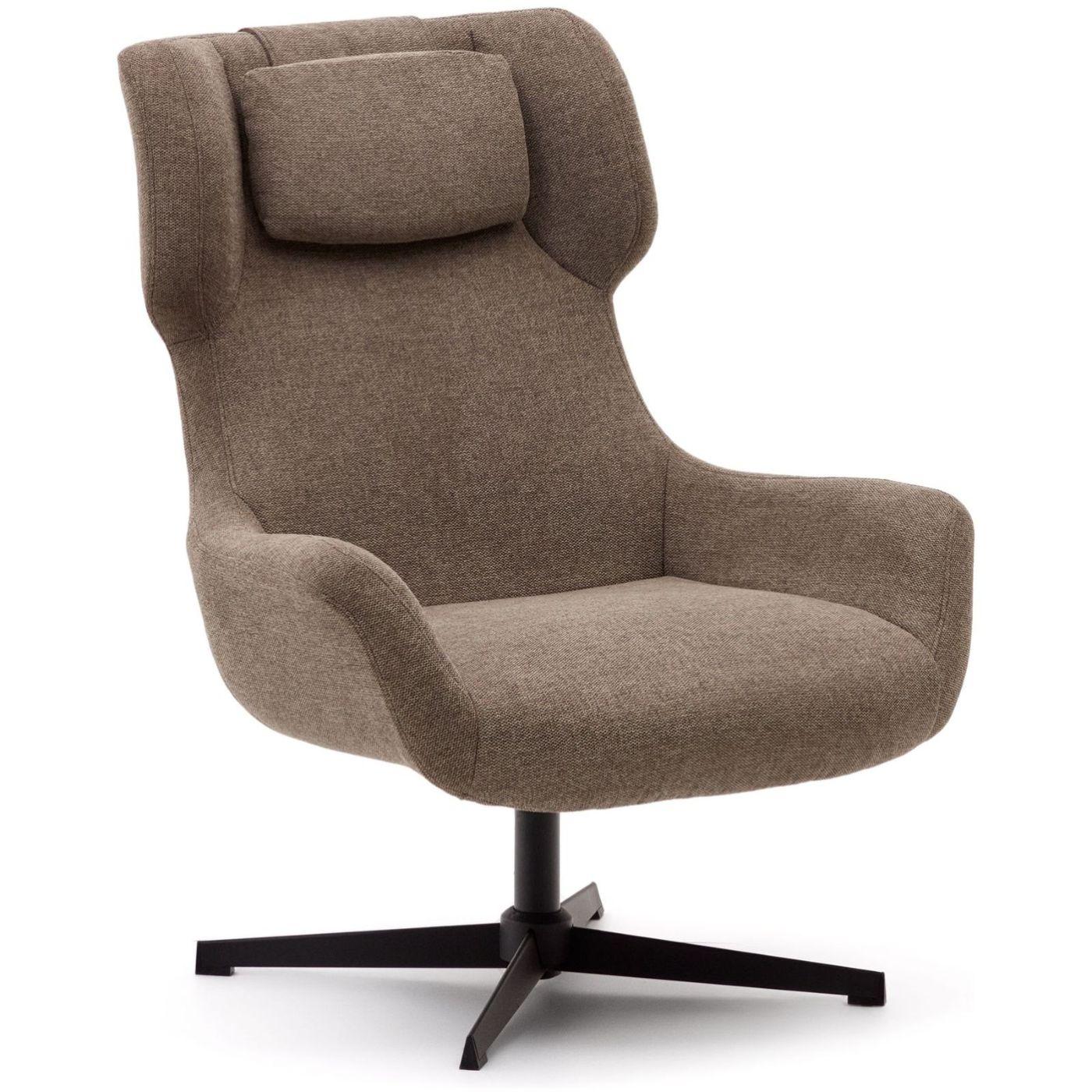 Relaxsessel drehbar Zalina Chenille Stoff hellbraun Stahl schwarz