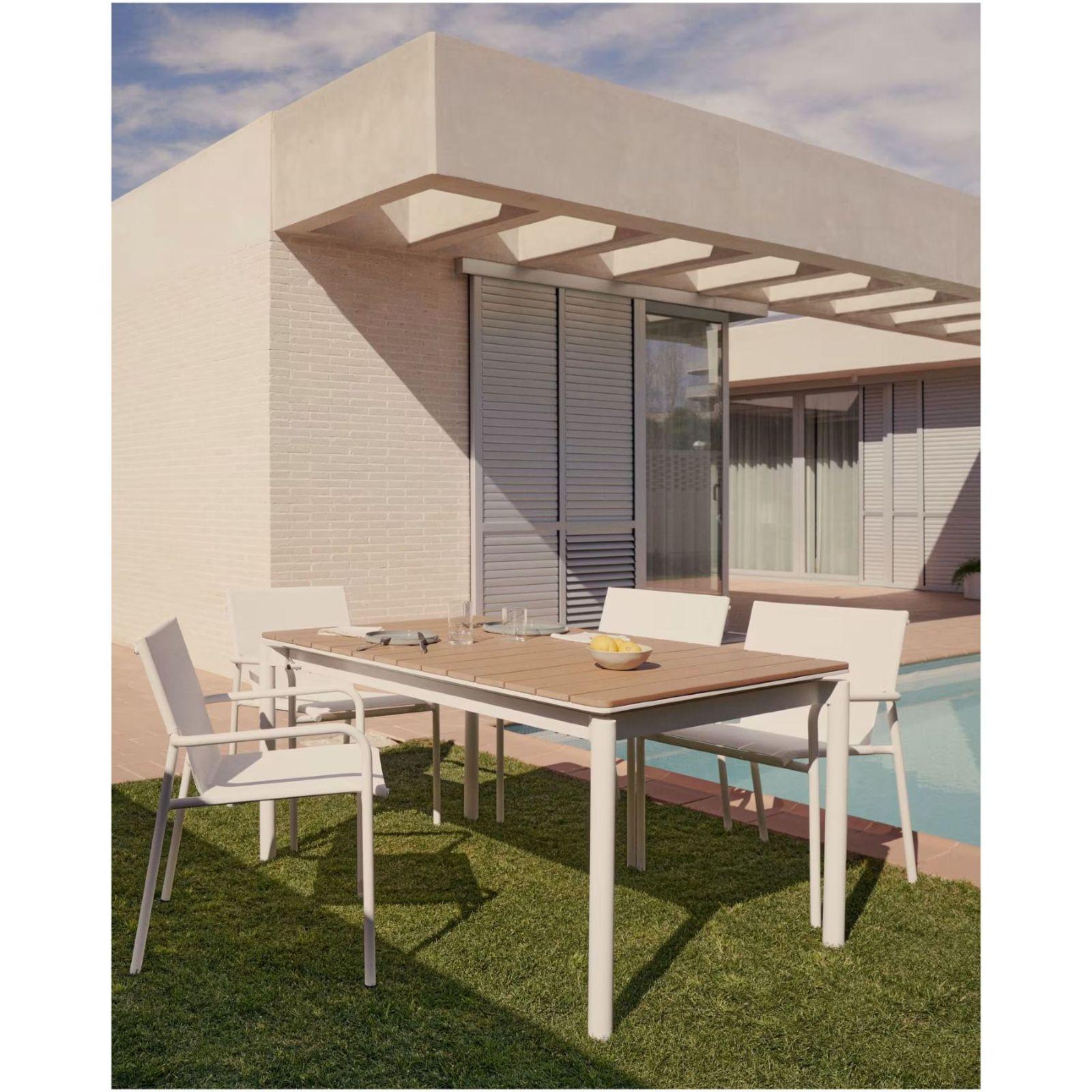 Canyelles Gartenausziehtisch aus Poly-Holz und Aluminium in Mattweiss 180-240x100