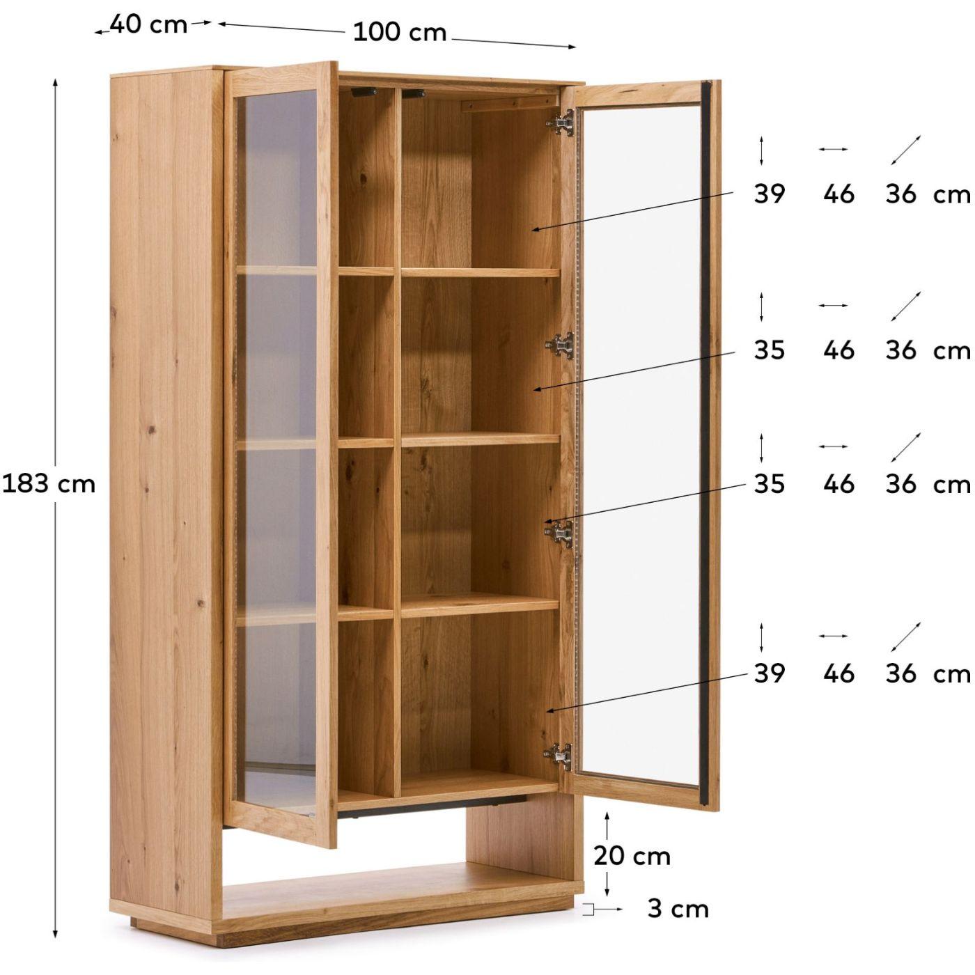Alguema Vitrine aus Eichenfurnier mit natürlichem Finish 100 x 185 cm